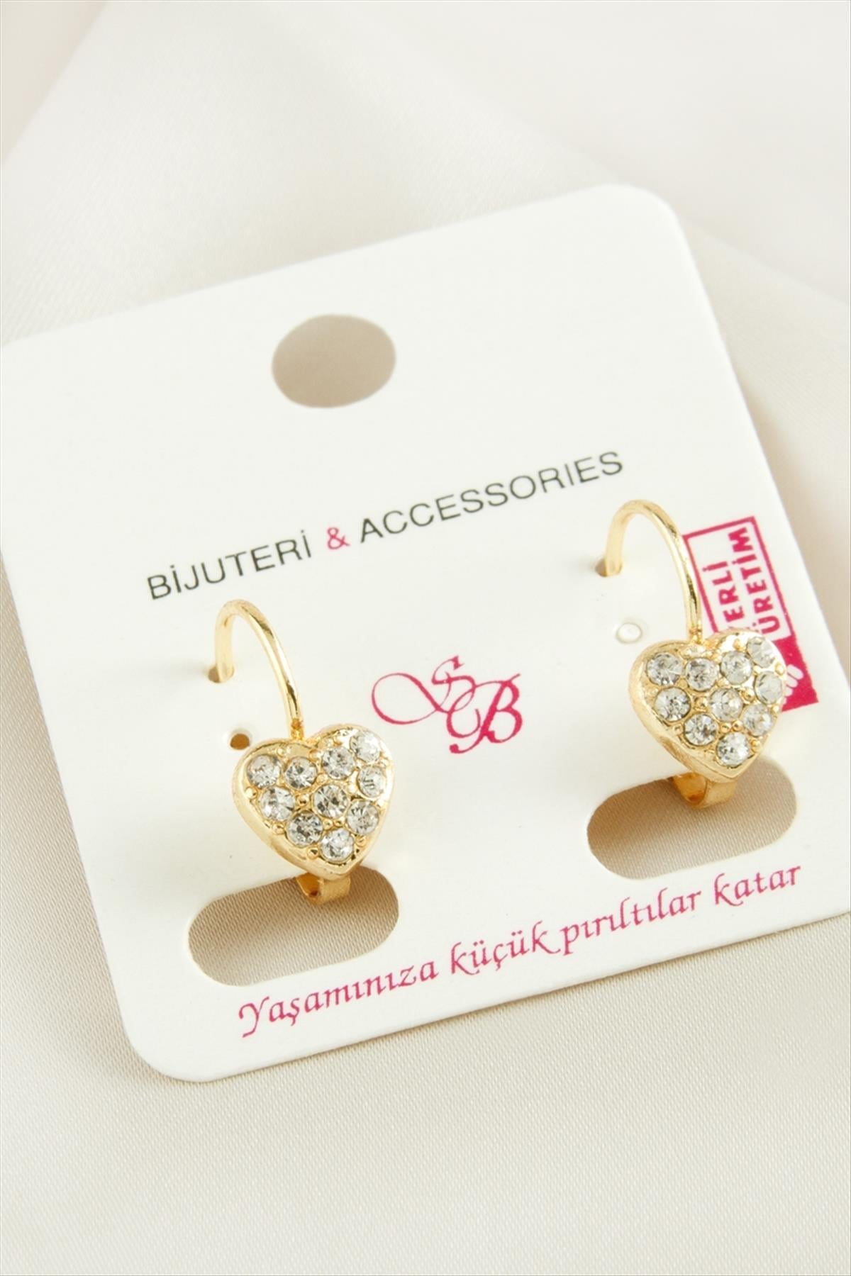 Kalp Taşlı Klipsi Küpe