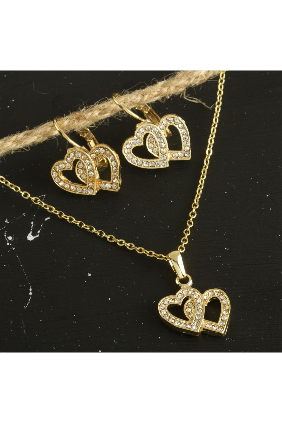 Kalp Taşlı Set Kolye