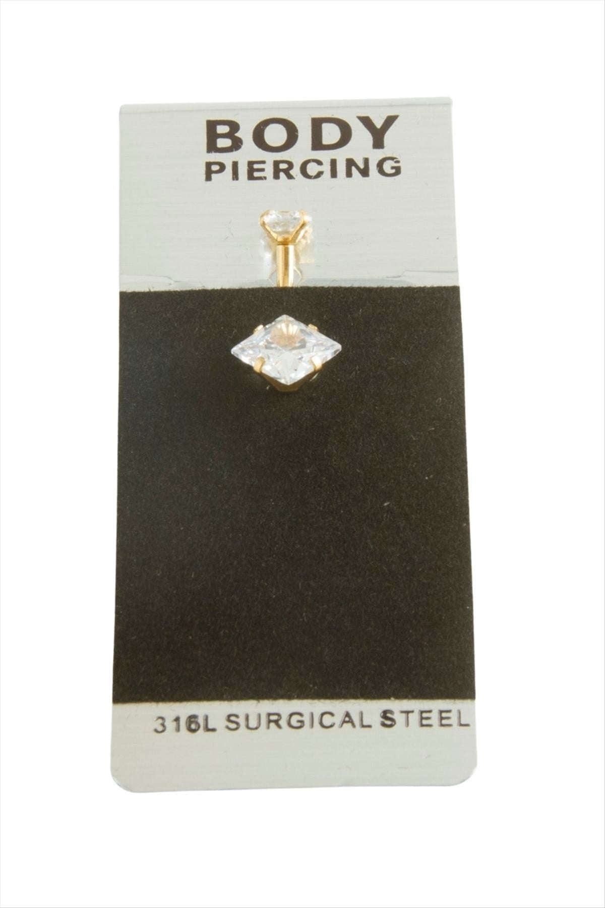 Kare Zirkon Taşlı Lüks Çelik Göbek Piercing 1 Adet
