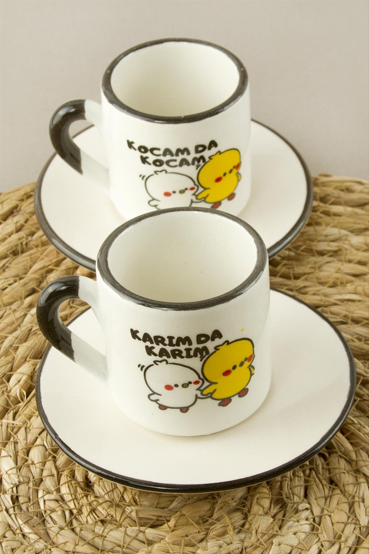 Karımda Karım Kocamda Kocam Desenli Seramik İkili Fincan Takımı