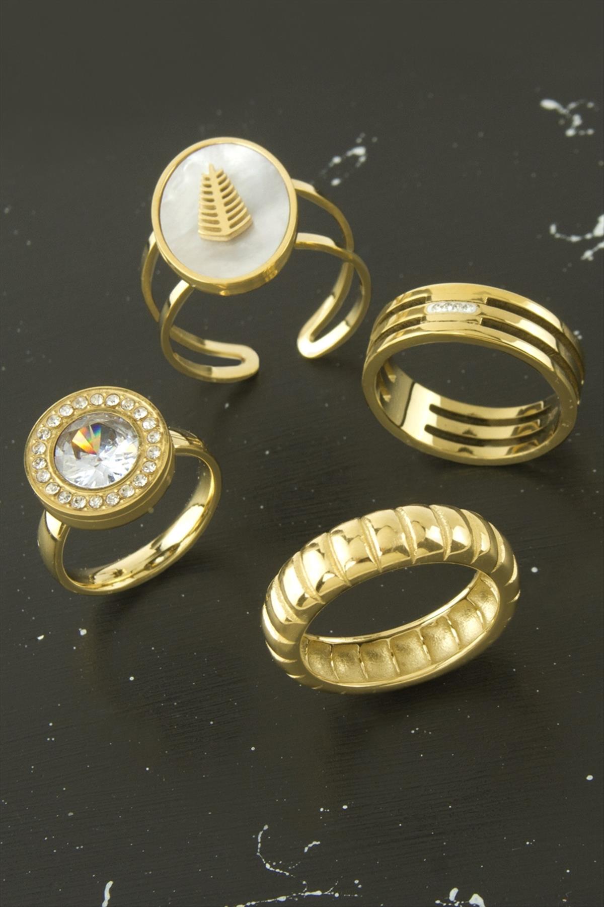 Karışık Lüks Zirkon Taşlı Çelik Yüzük 1 Adet