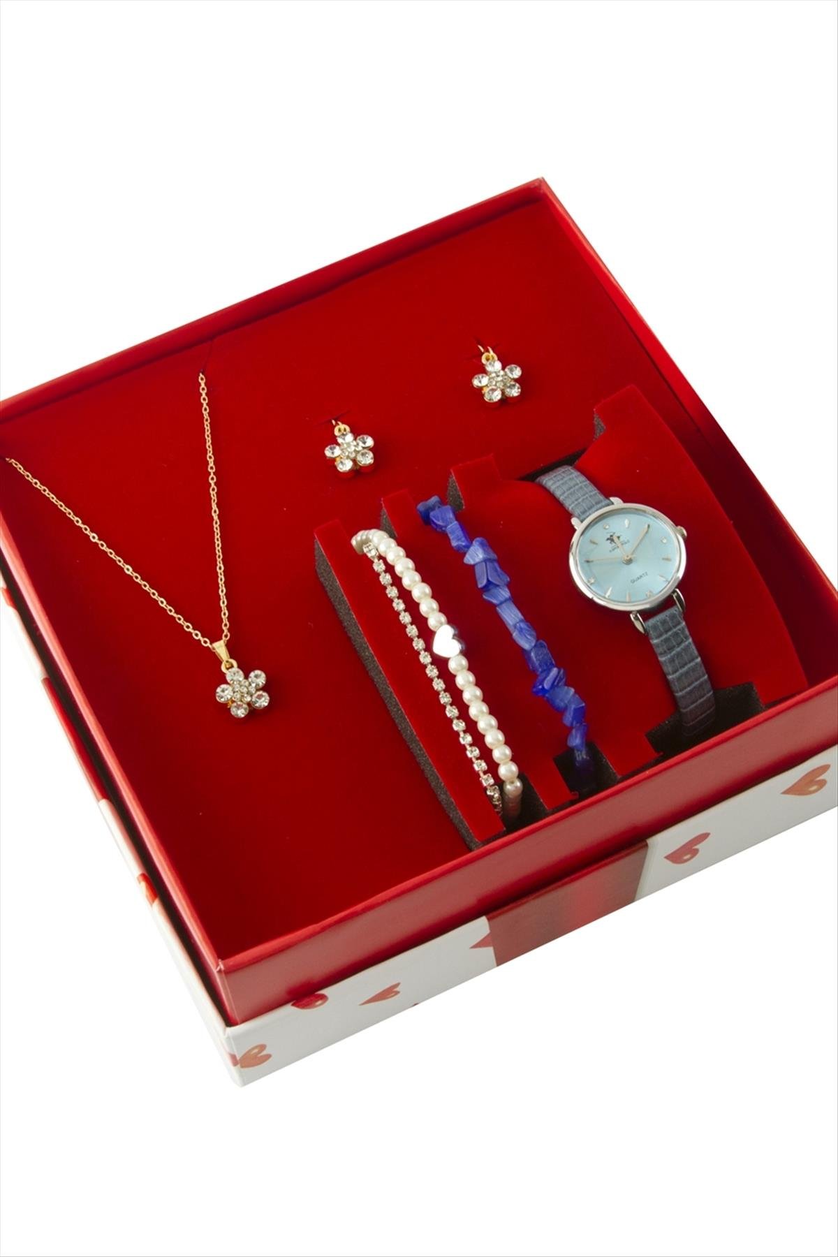 Kayışlı Bayan Kol Saati ve Takı Seti Kombini