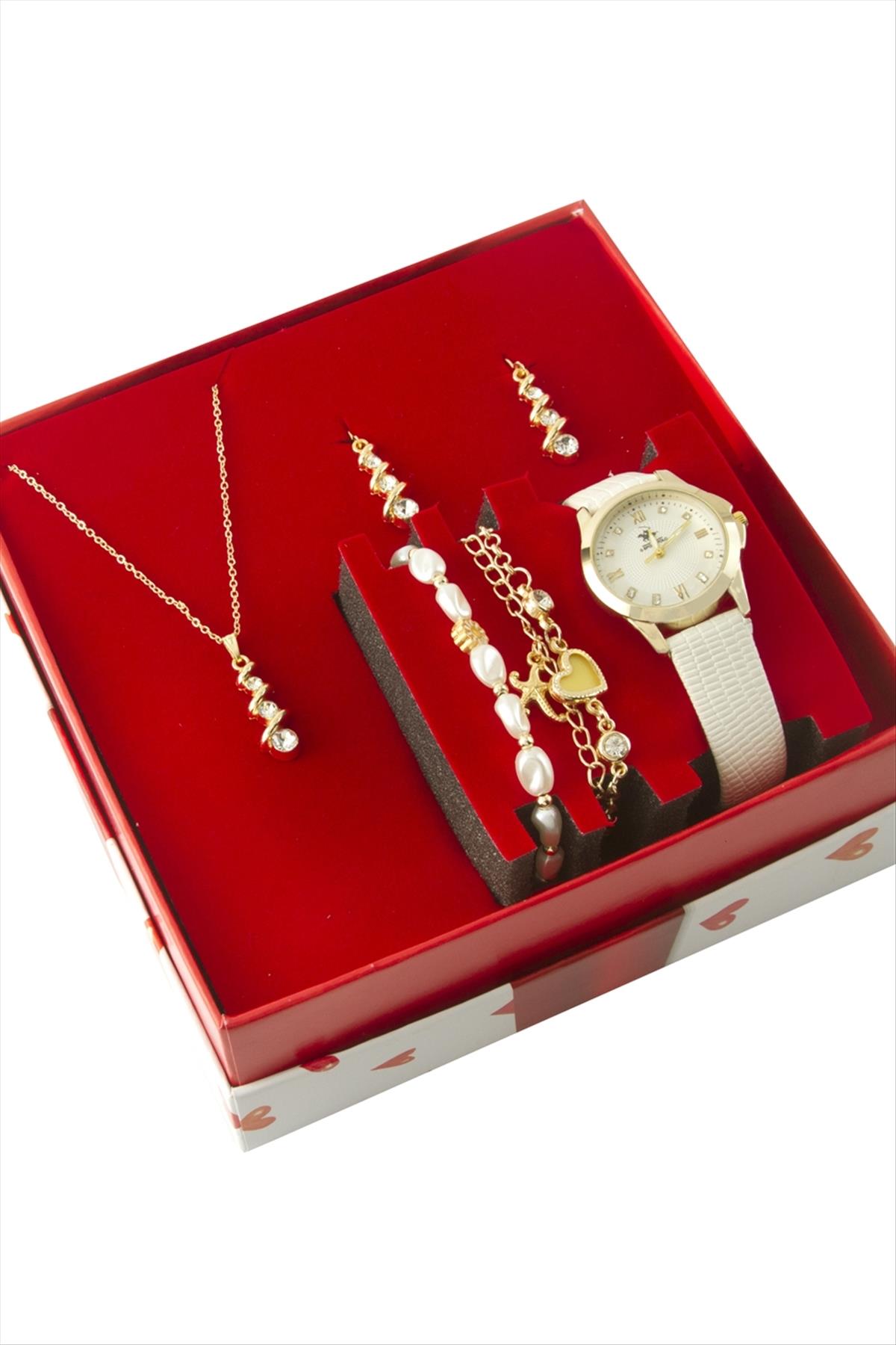 Kayışlı Bayan Kol Saati ve Takı Seti Kombini