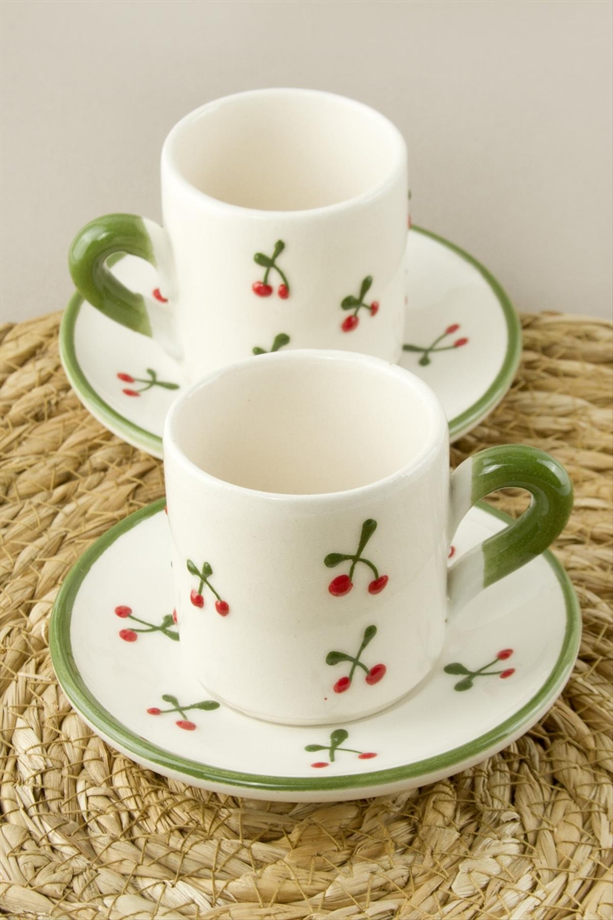 Kiraz Desenli Seramik İkili Fincan Takımı