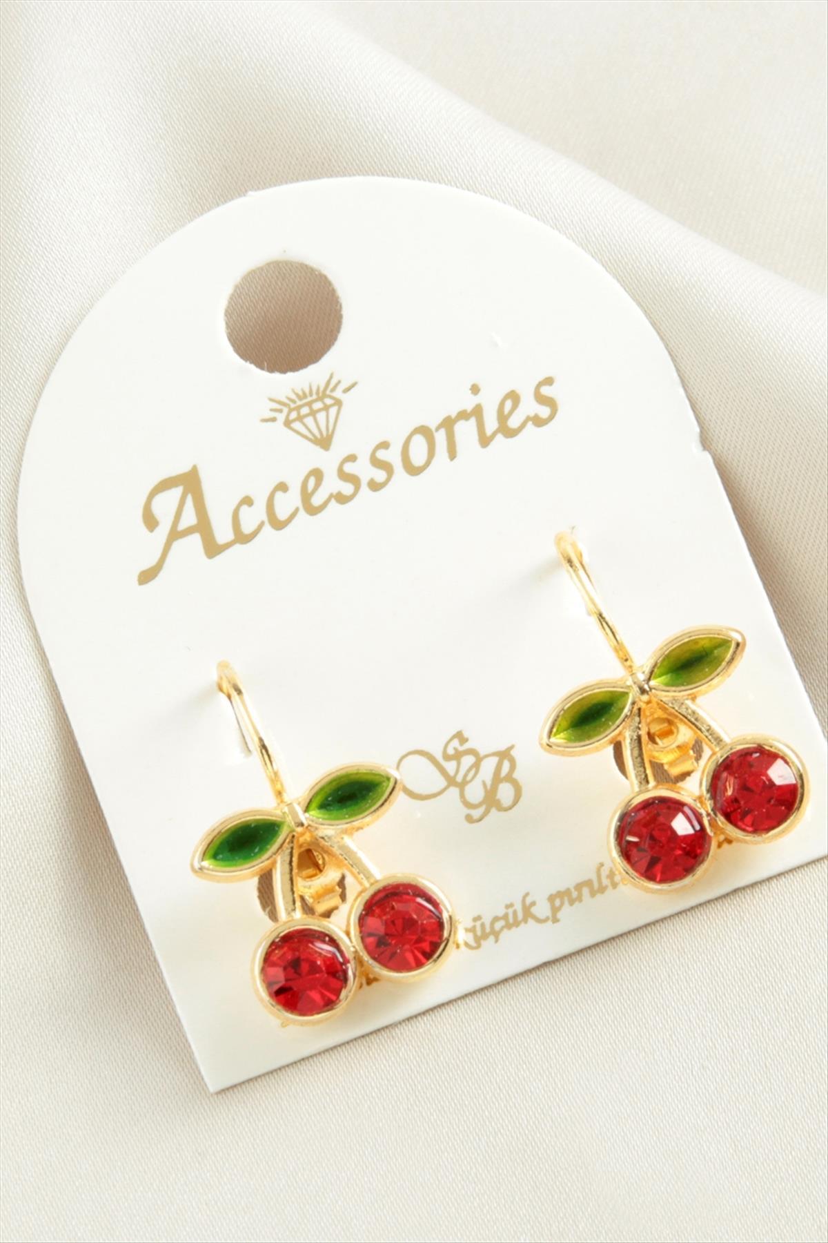 Kiraz Taşlı Mineli Klipsi Küpe