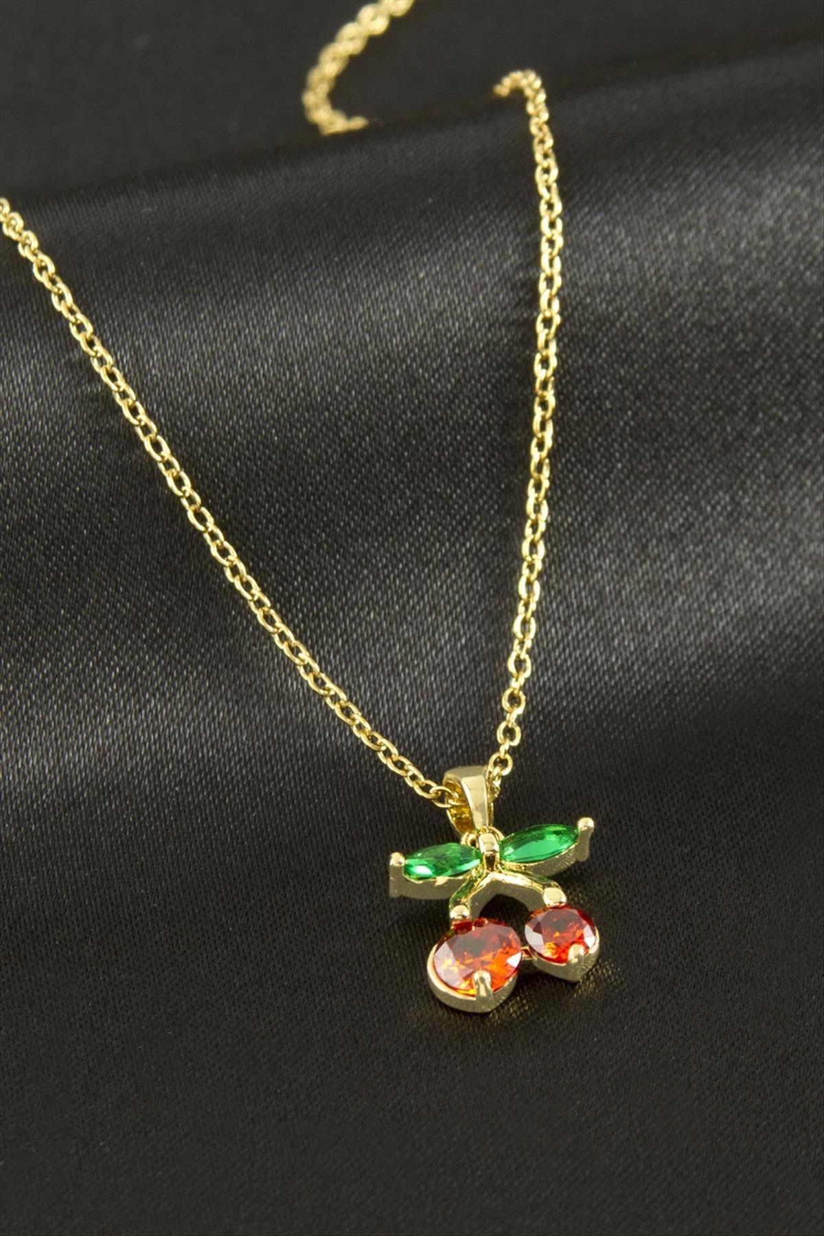 Kiraz Zirkon Taşlı Çelik Kolye