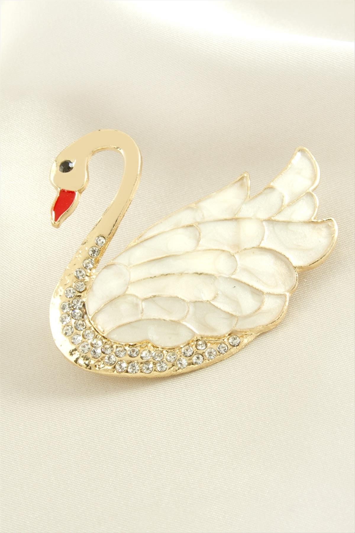 Kuğu Mineli Taşlı Broş