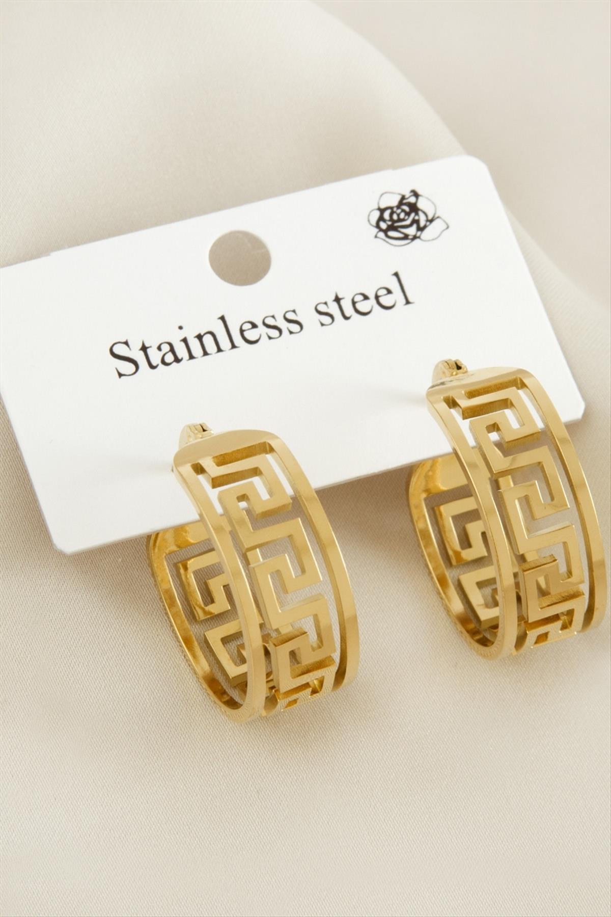 Labirent Şekilli Lüks Çelik Küpe