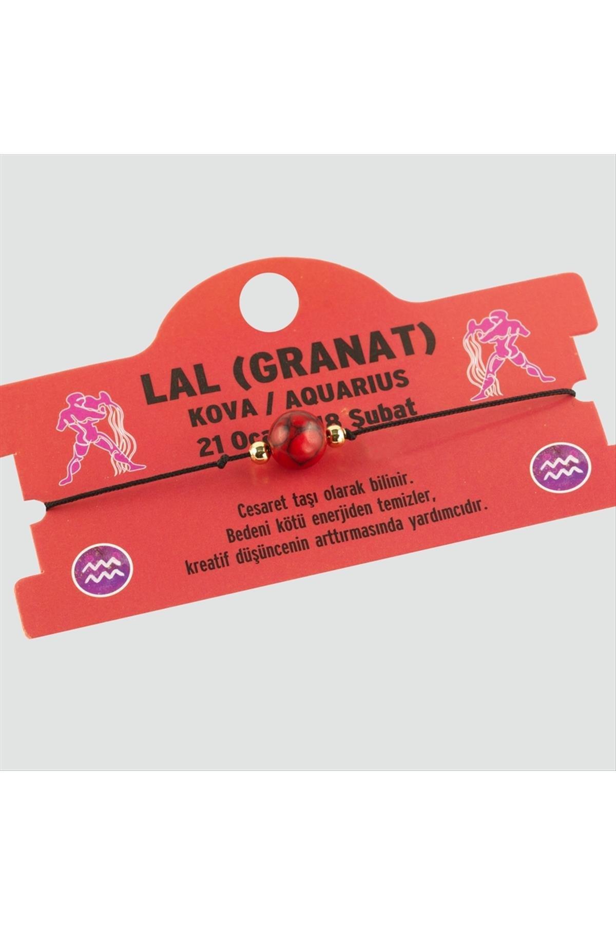 Lal (Granat) Doğal Taşlı Kova Burç Bileklik