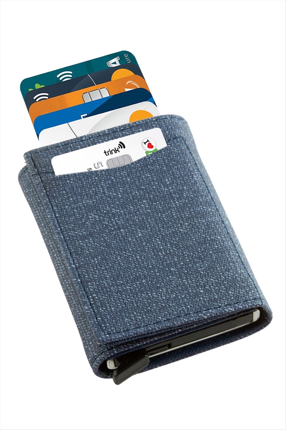 Mekanizmalı Kızaklı Kartlık Cüzdan Kağıt Para Bölmeli