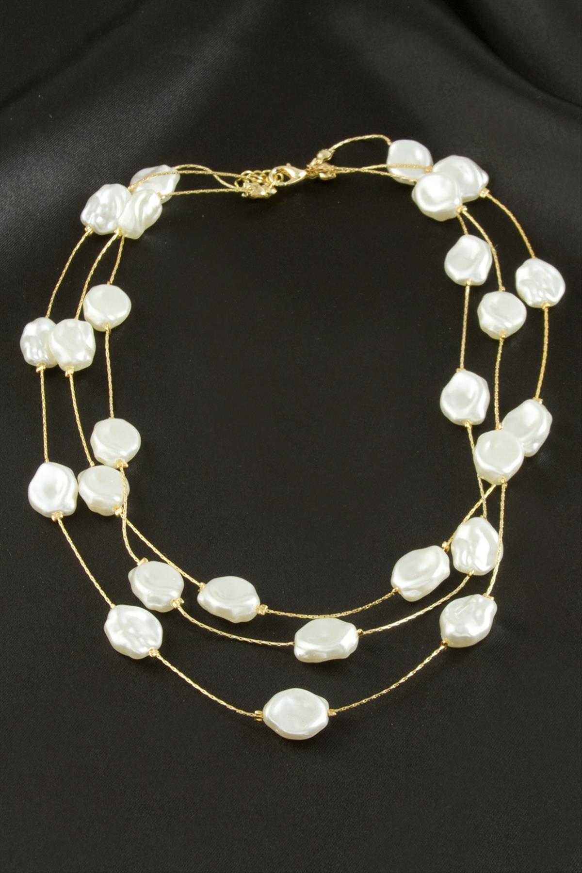 Oval İnci Üçlü Kolye