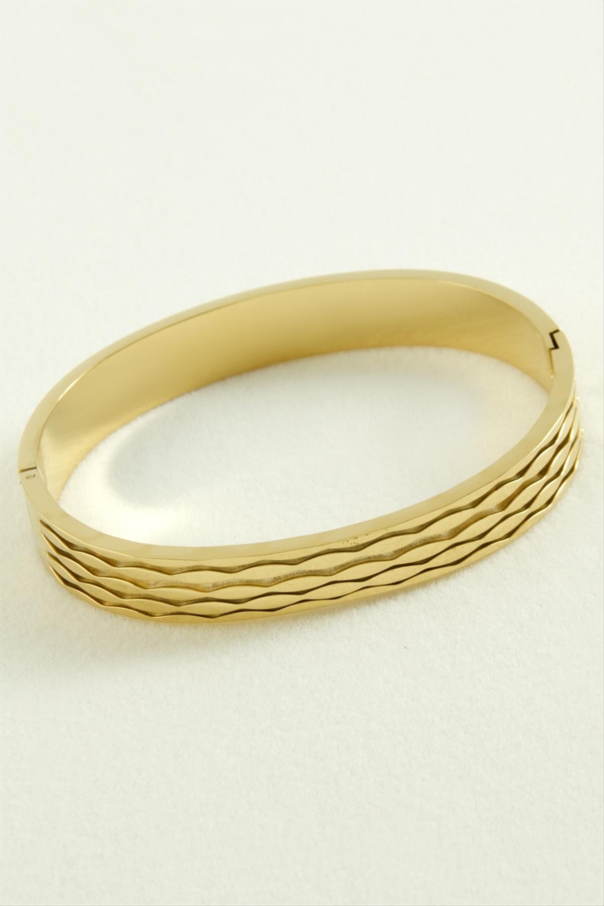 Oval Lüks Çelik Kelepçe Bileklik