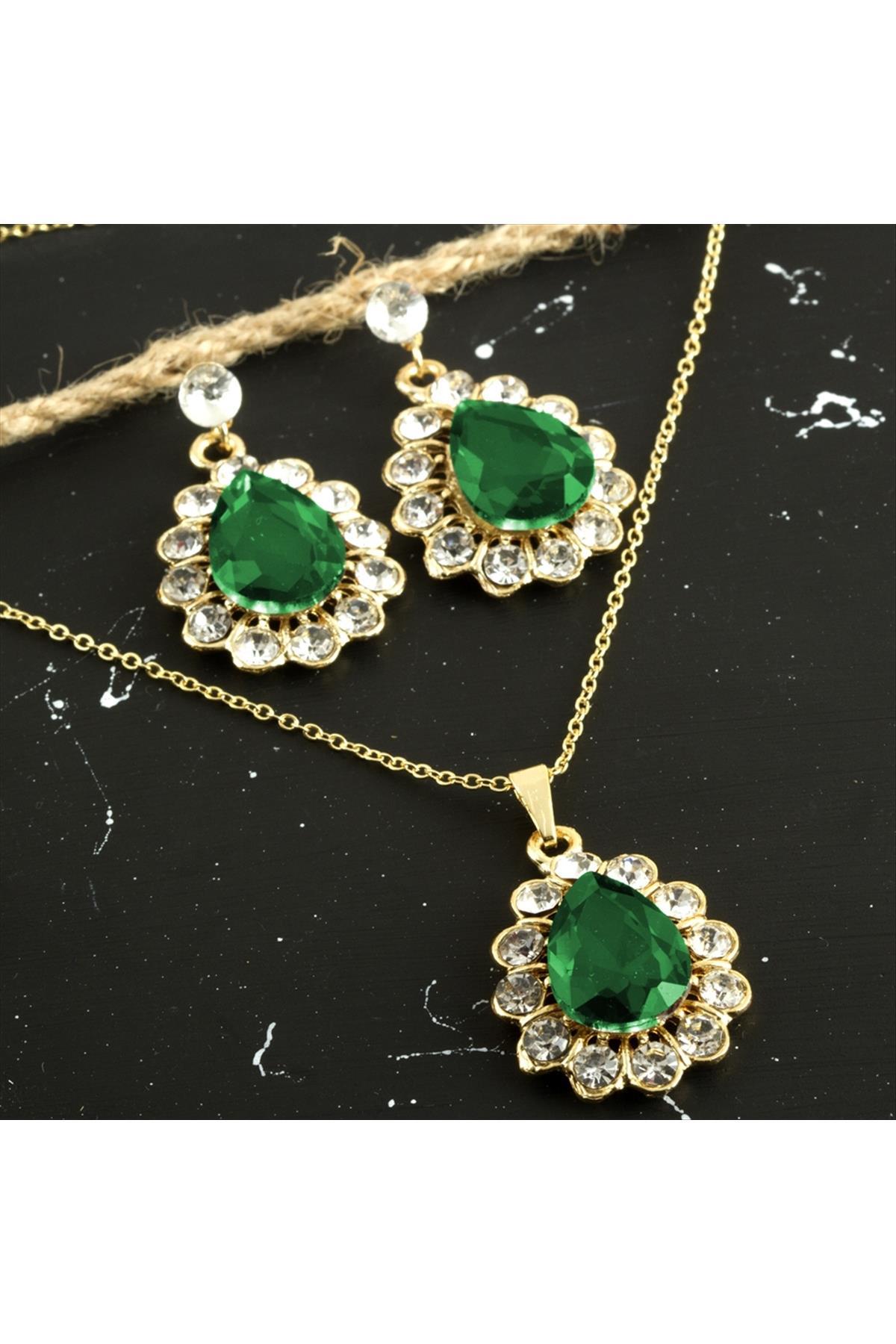 Oval Taşlı Set Kolye