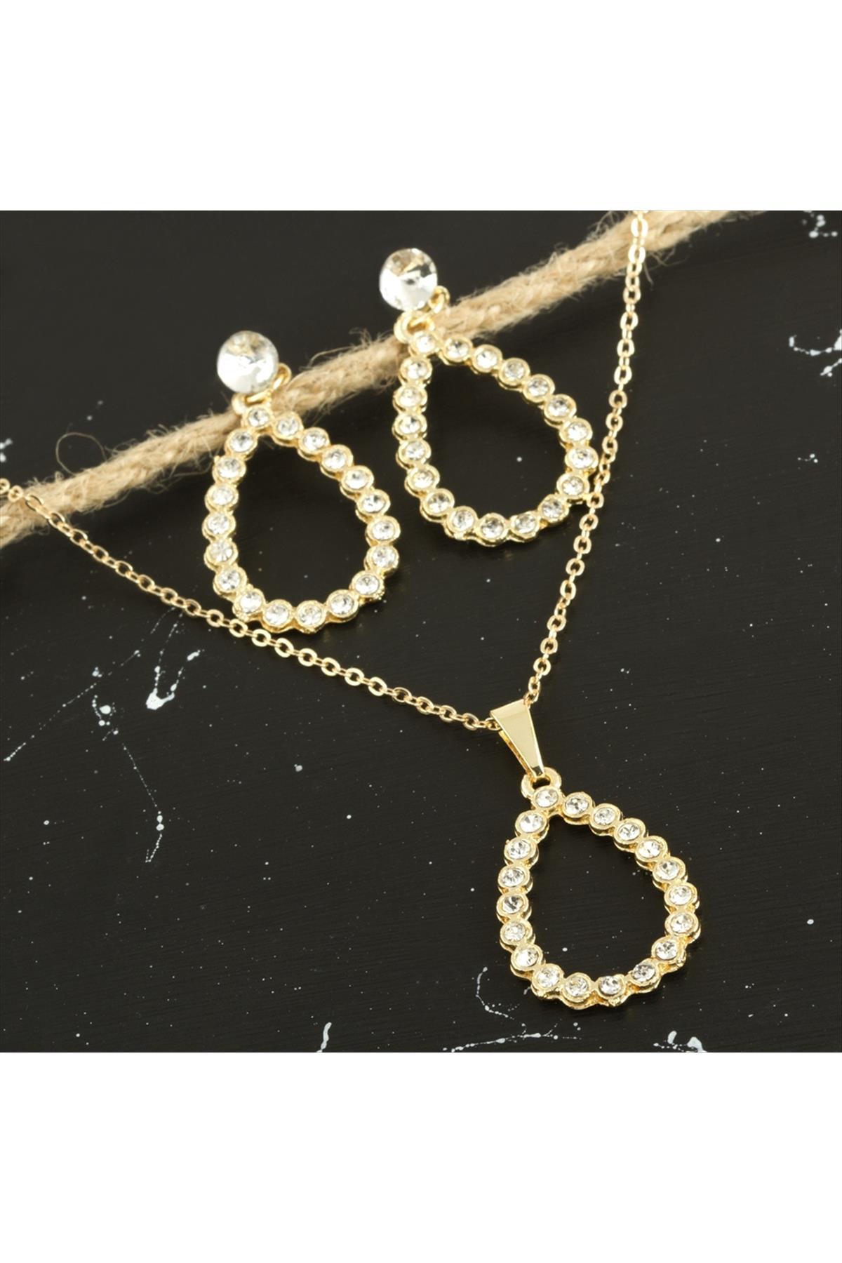 Oval Taşlı Set Kolye