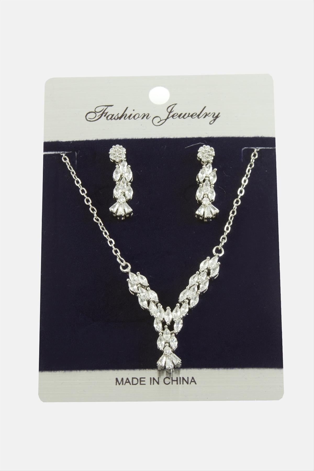 Oval Zirkon Taşlı Set Kolye