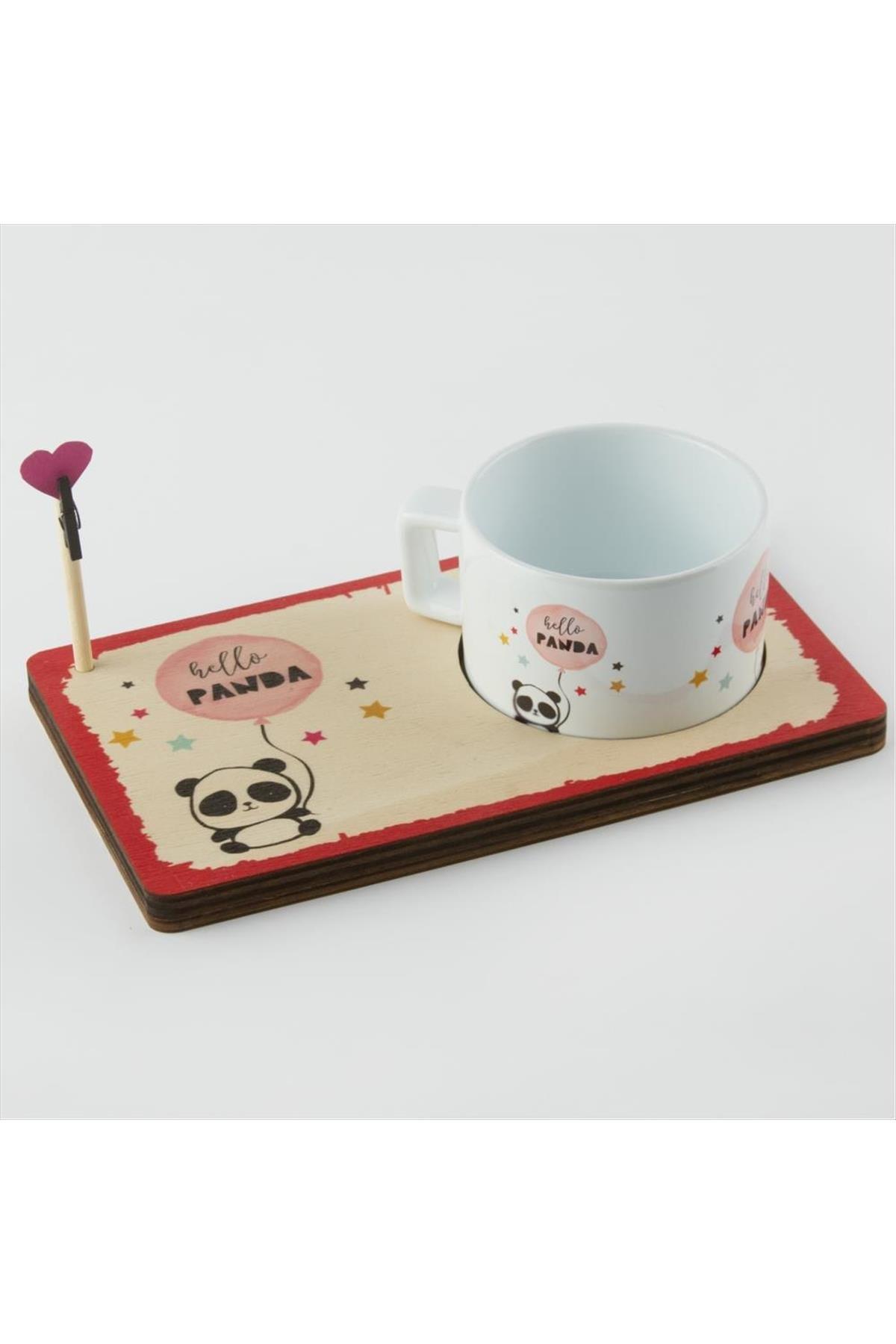 Panda Figürlü Ahşap Notluk Kupa Seti