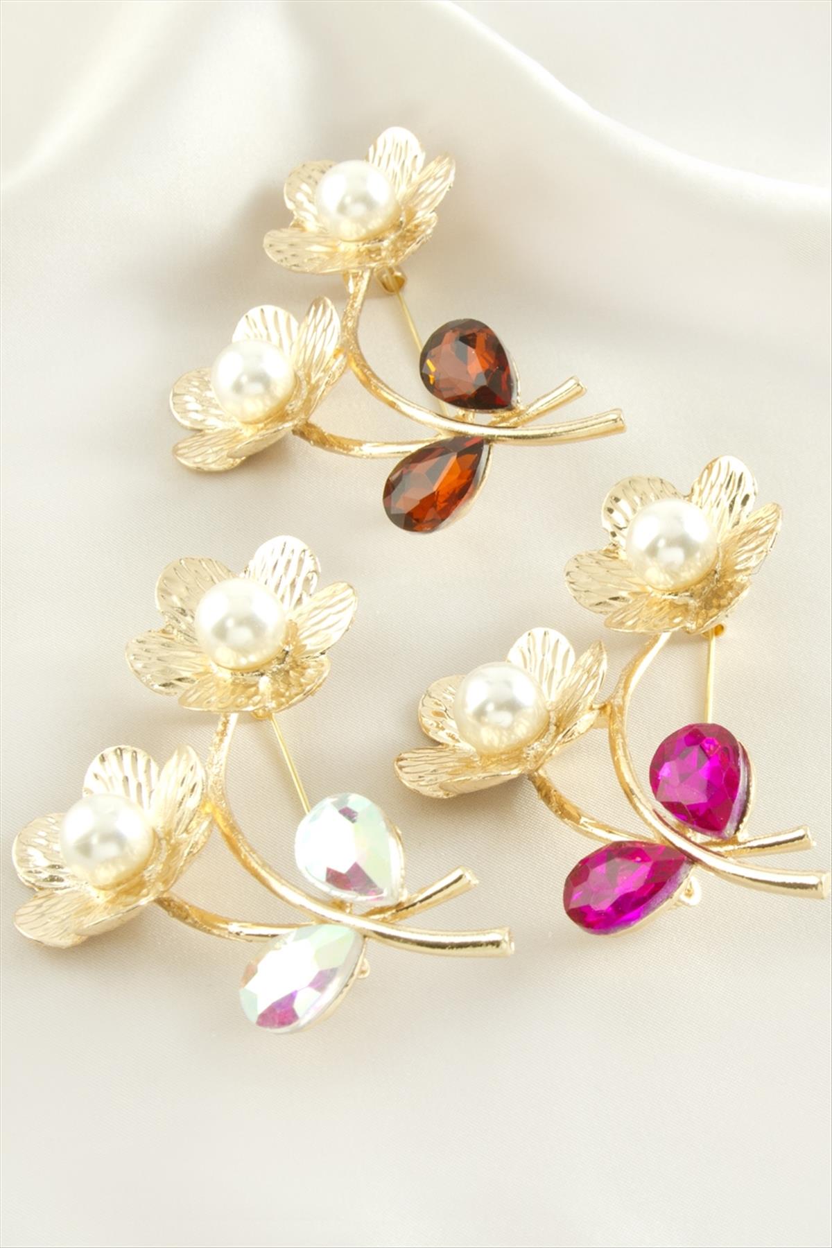 Papatya Mineli İnci Broş