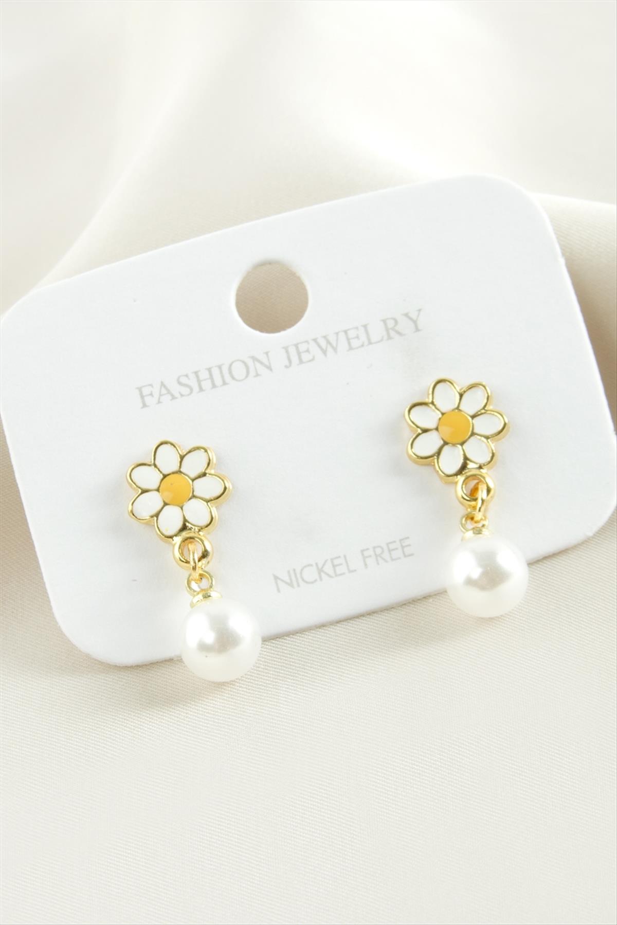 Papatya Mineli İnci Küpe