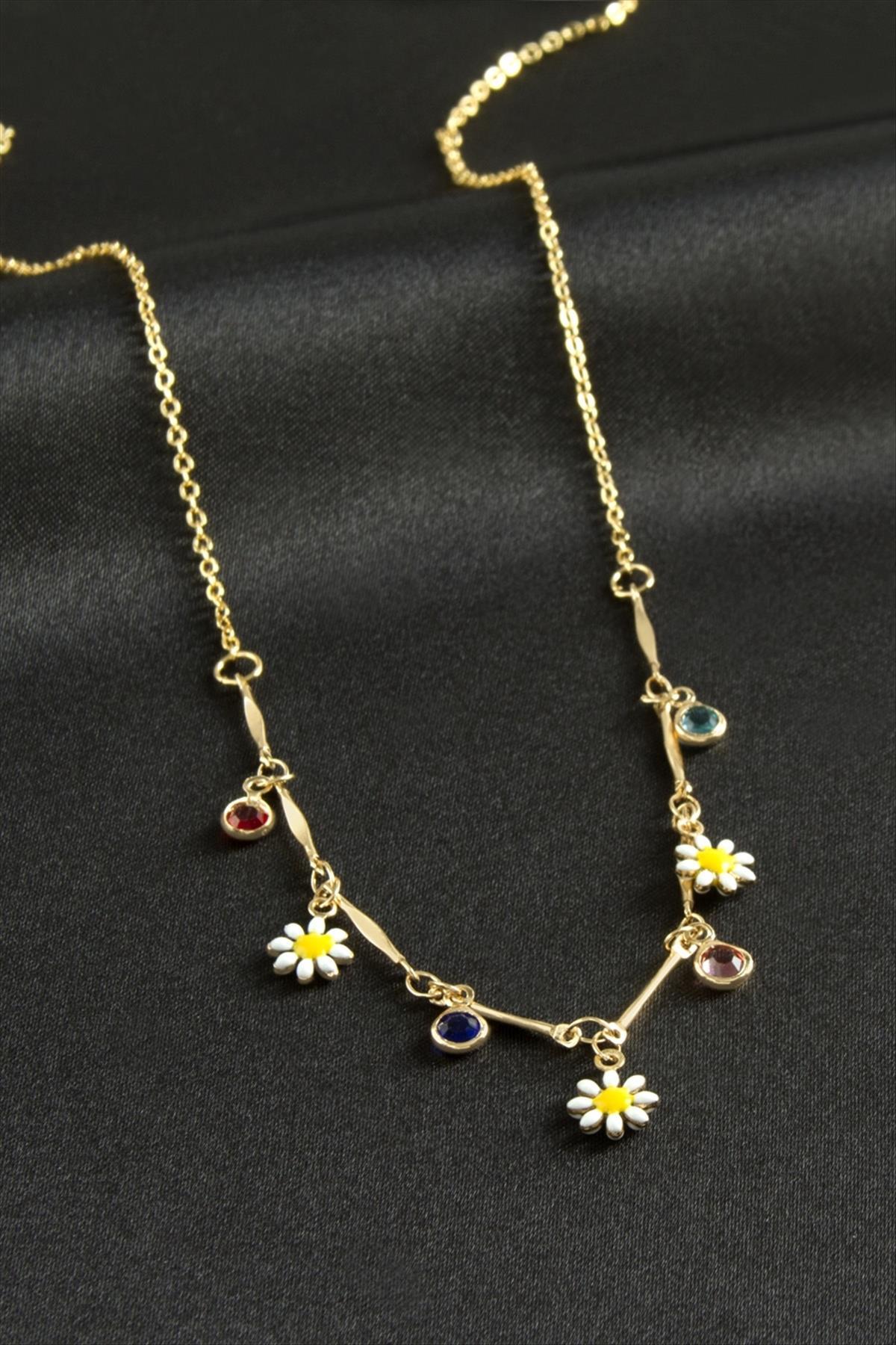 Papatya Taşlı Mineli Kolye