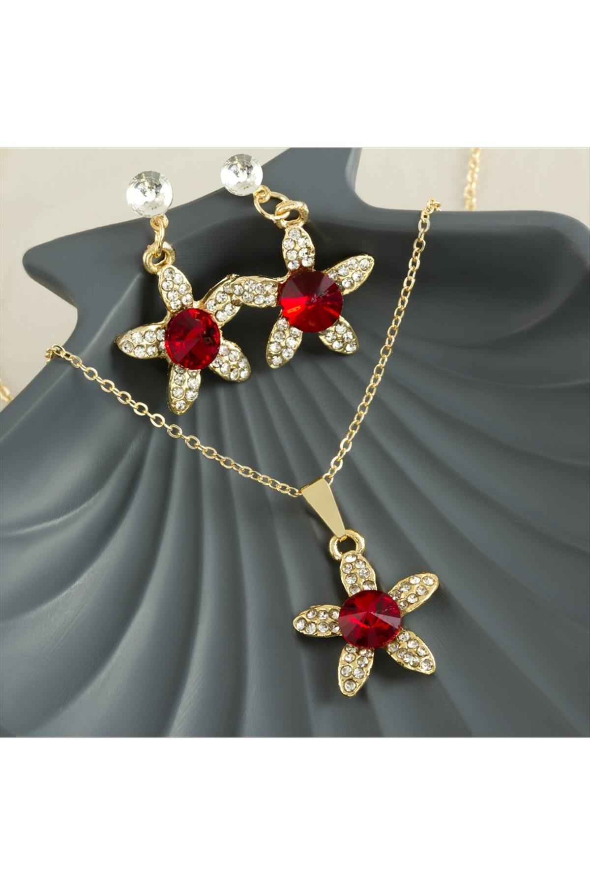 Papatya Taşlı Set Kolye