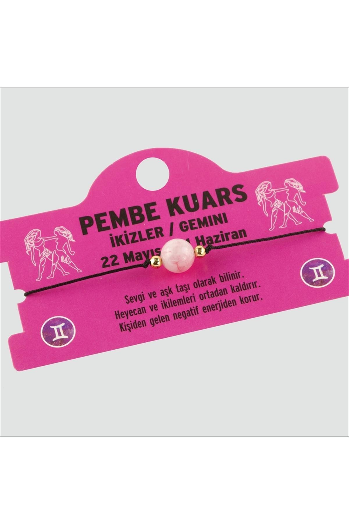 Pembe Kuvars Doğal Taşlı İkizler Burç Bileklik