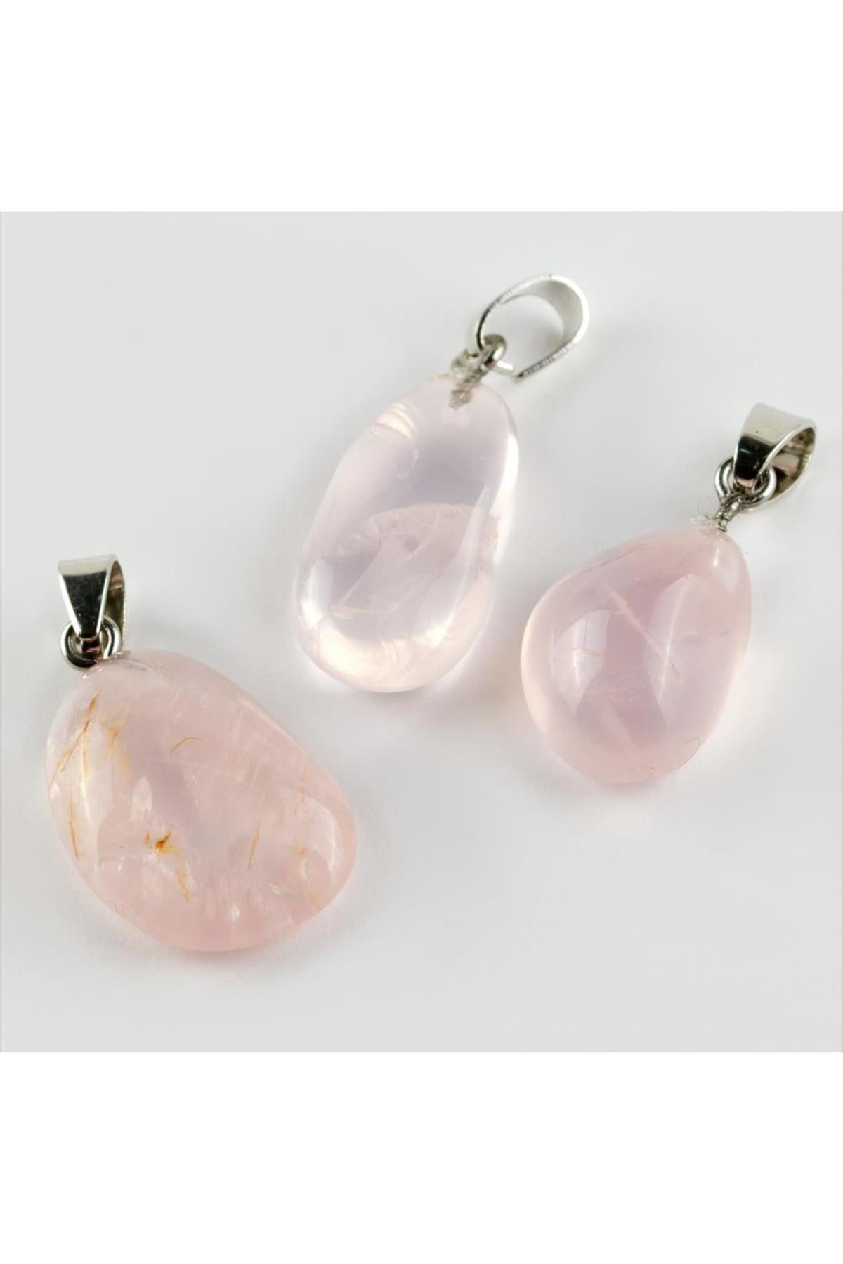 Pembe Kuvars Doğaltaş Kolye Ucu