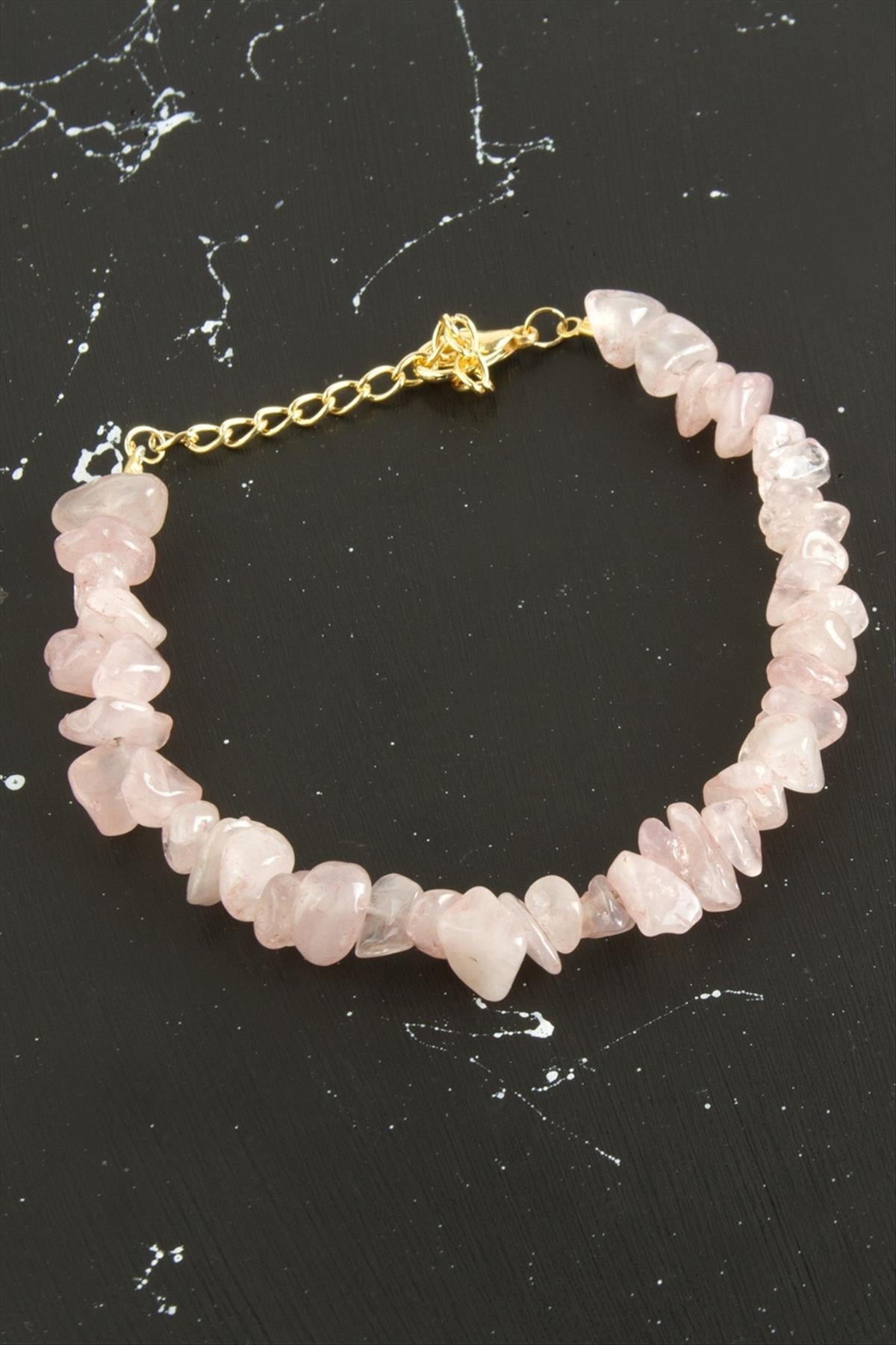 Pembe Kuvars Kırık Doğaltaşlı Bileklik