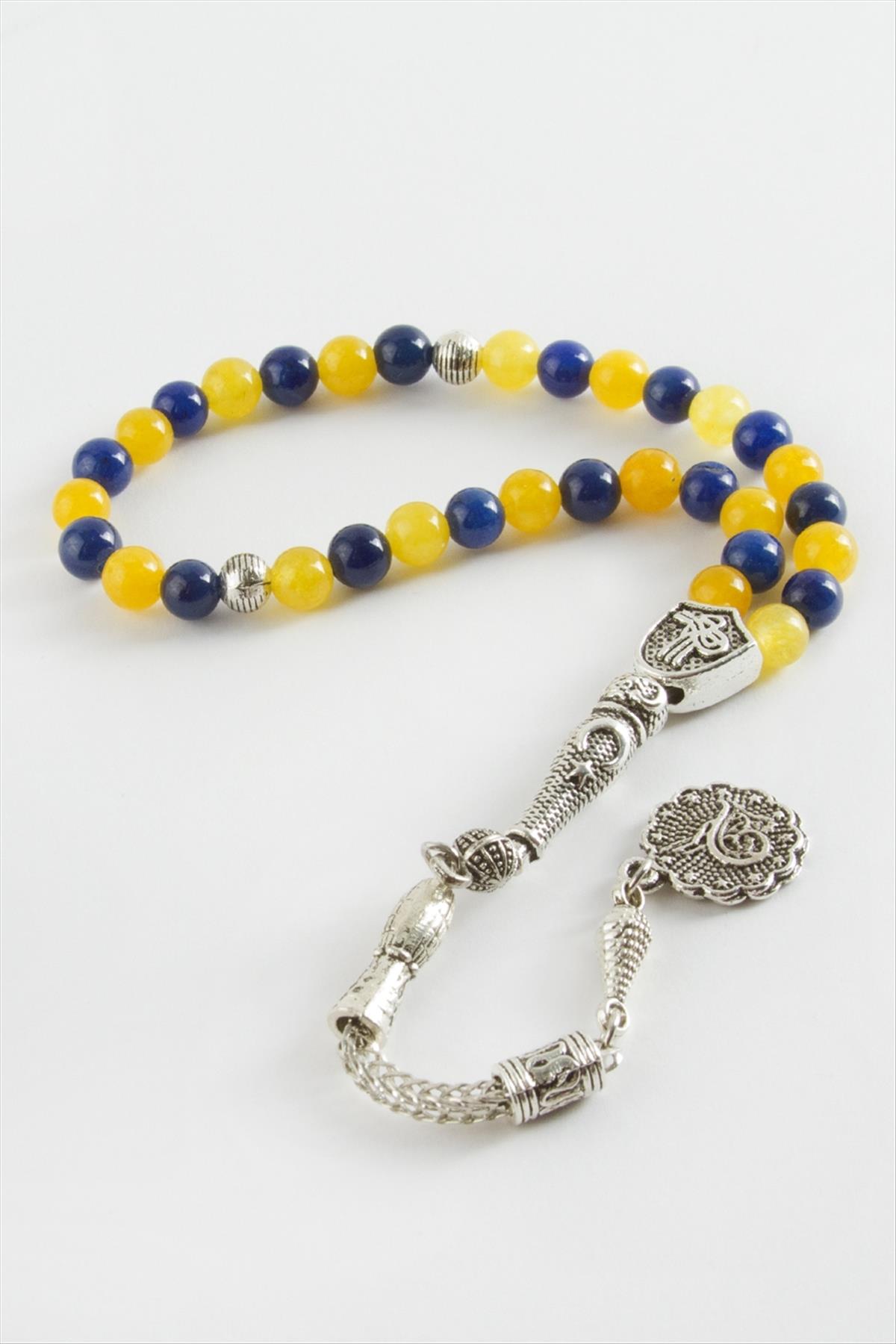 Sarı Lacivert Ceyt Doğaltaş Tesbih 6 mm