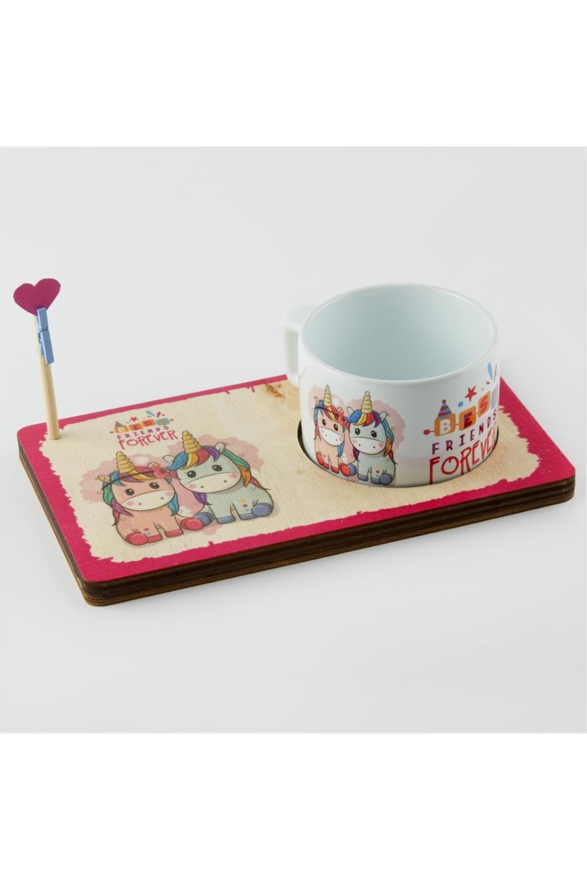 Sen Ben Unicorn Figürlü Ahşap Notluk Kupa Seti