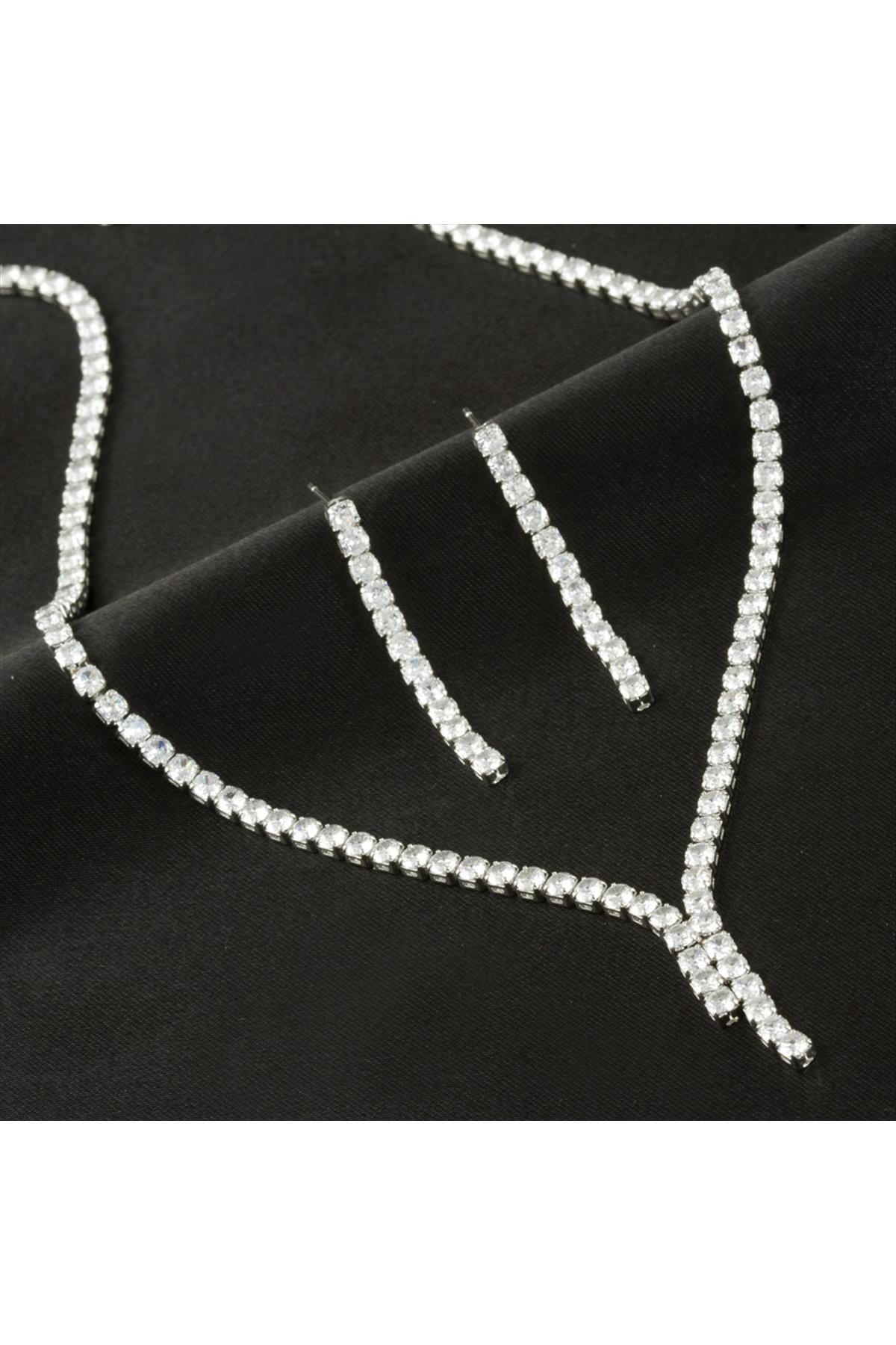 Tamtur Zirkon Taşlı Lüks Kararmaz Set Kolye 3 mm