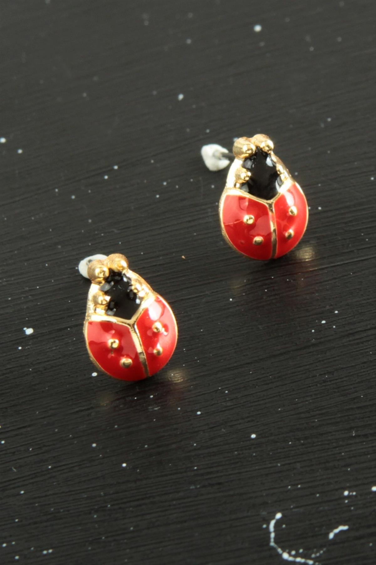 Uğur Böceği Mineli Minik Küpe