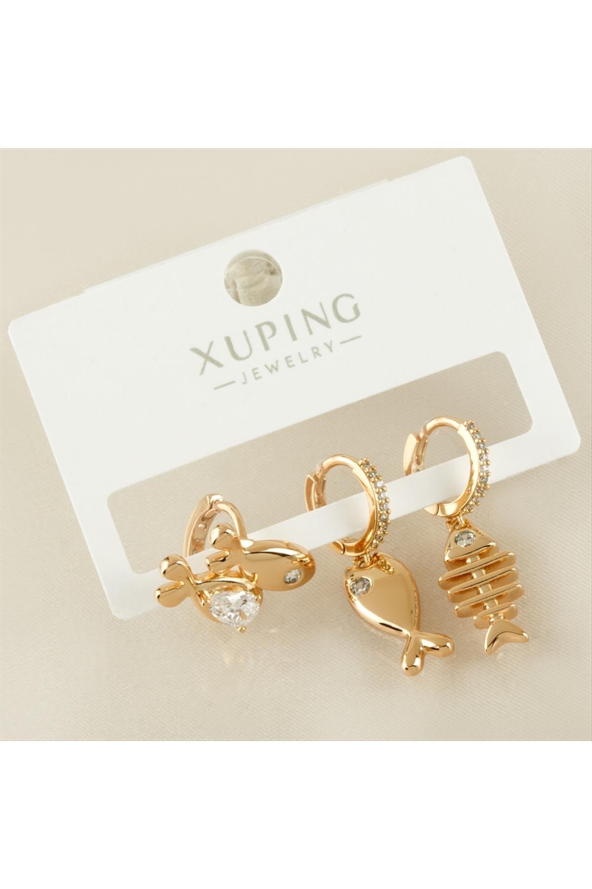 Xuping 3 Adet Balık Lüks Zirkon Taşlı Küpe