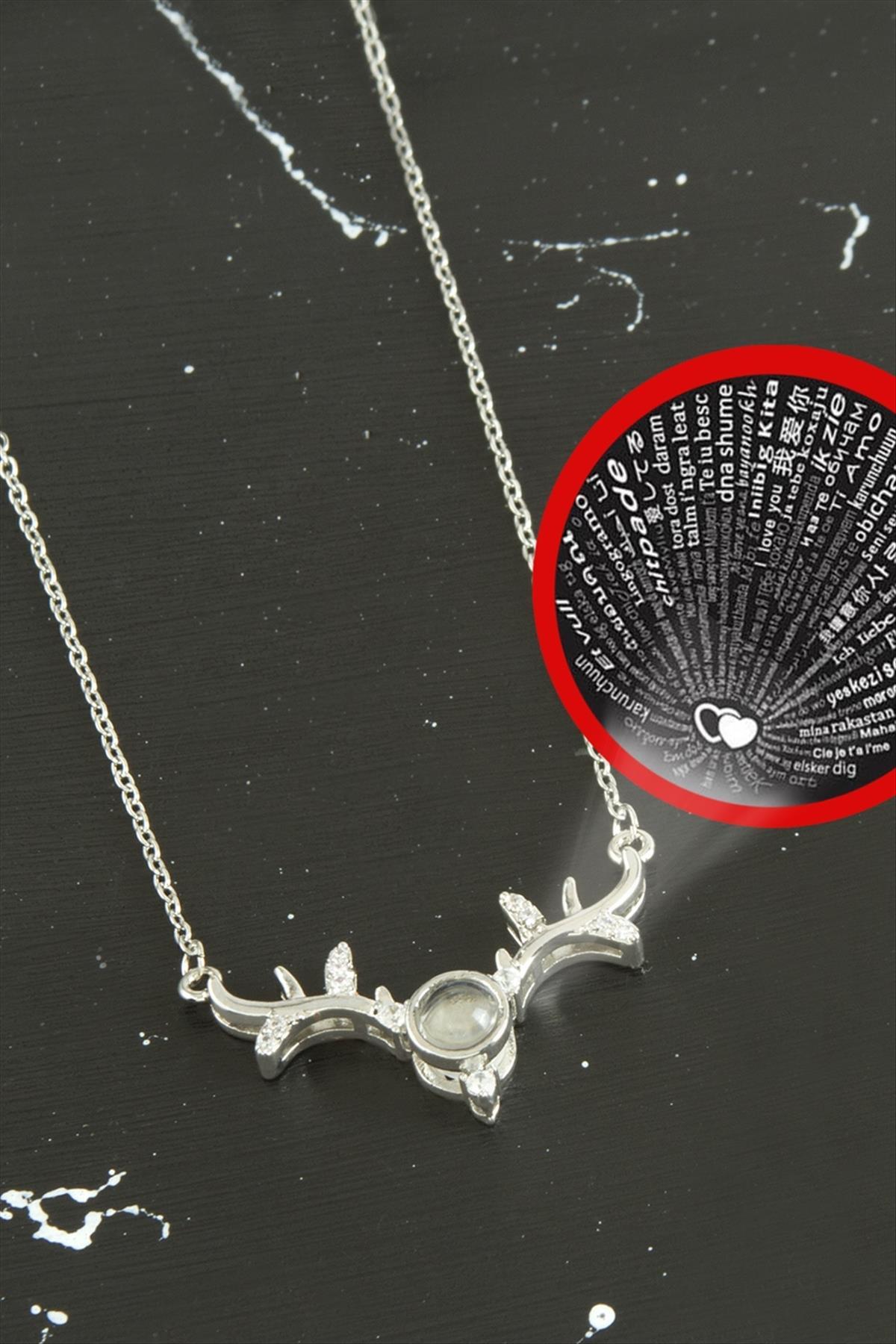 Yaprak Lüks Çelik Kolye 100 Dilde Seni Seviyorum