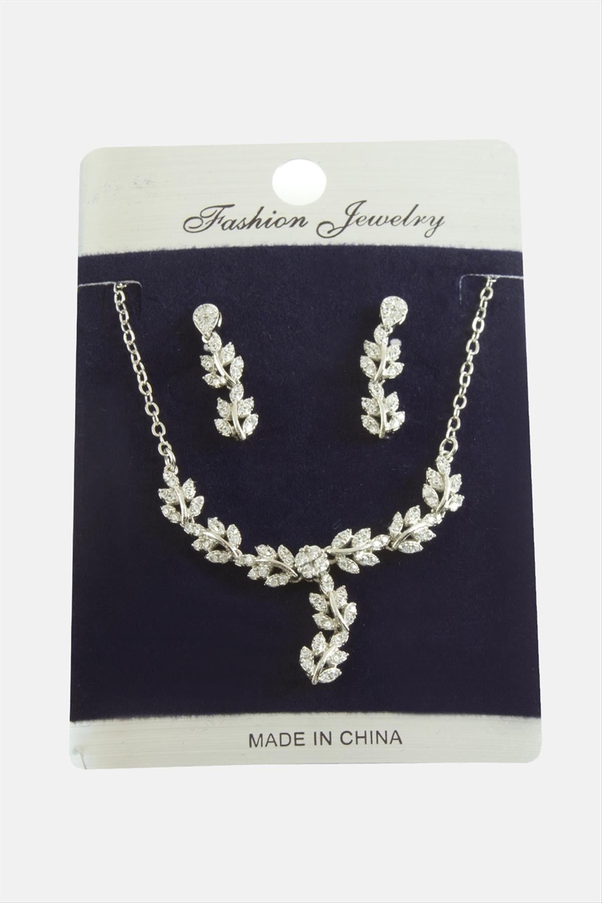 Yaprak Zirkon Taşlı Set Kolye