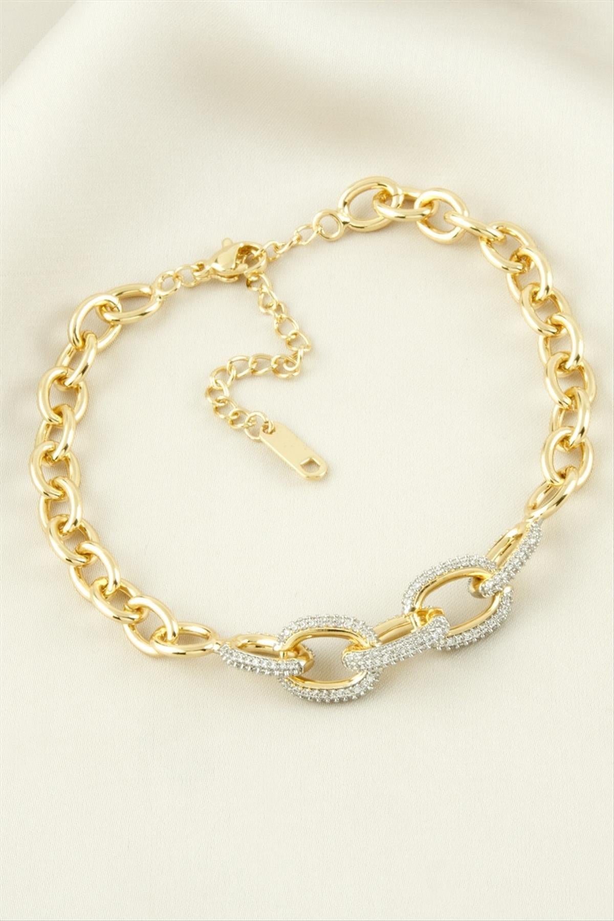 Zirkon Taşlı Lüks Çelik Bileklik