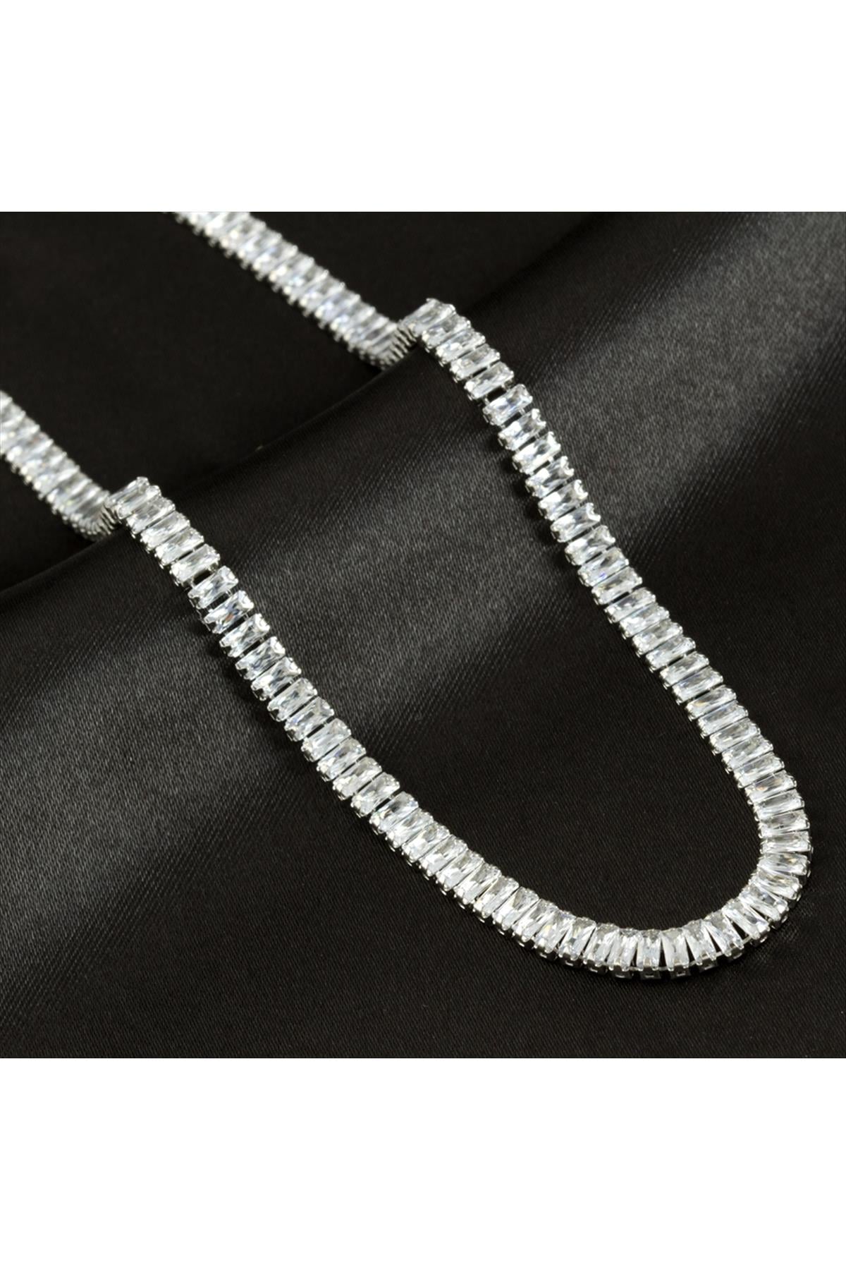 4 mm Baget Taşlı Zirkon Lüks Çelik Kolye