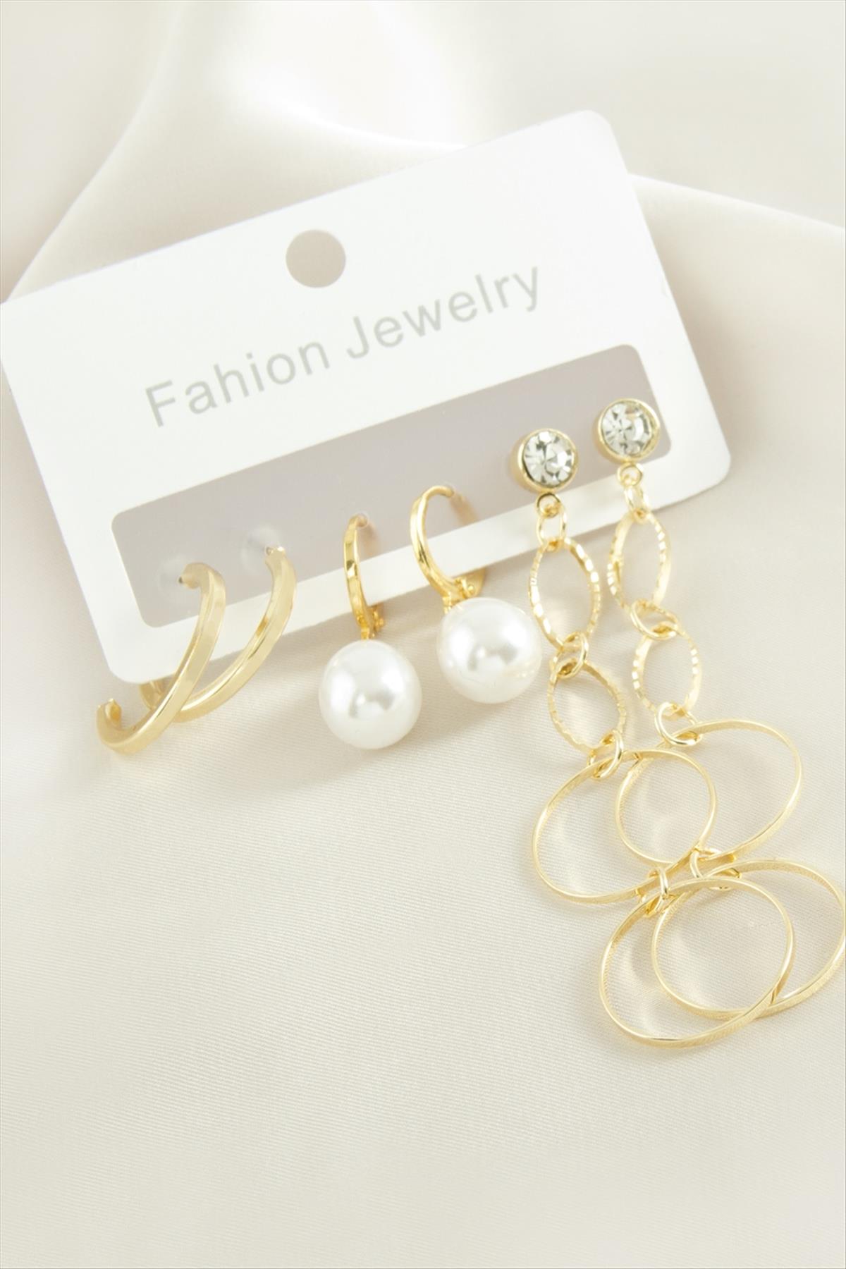 6 Adet Damla İnci Taşlı Halka Küpe