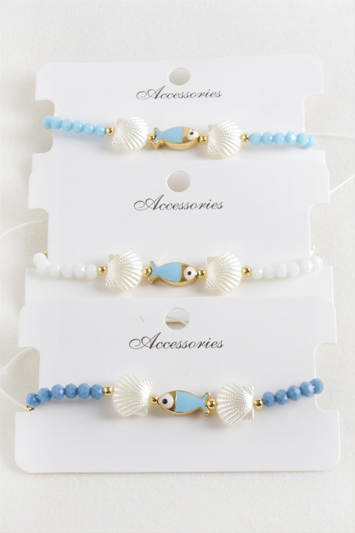 Balık İstiridye İnci Kristal Makrome İp Bileklik