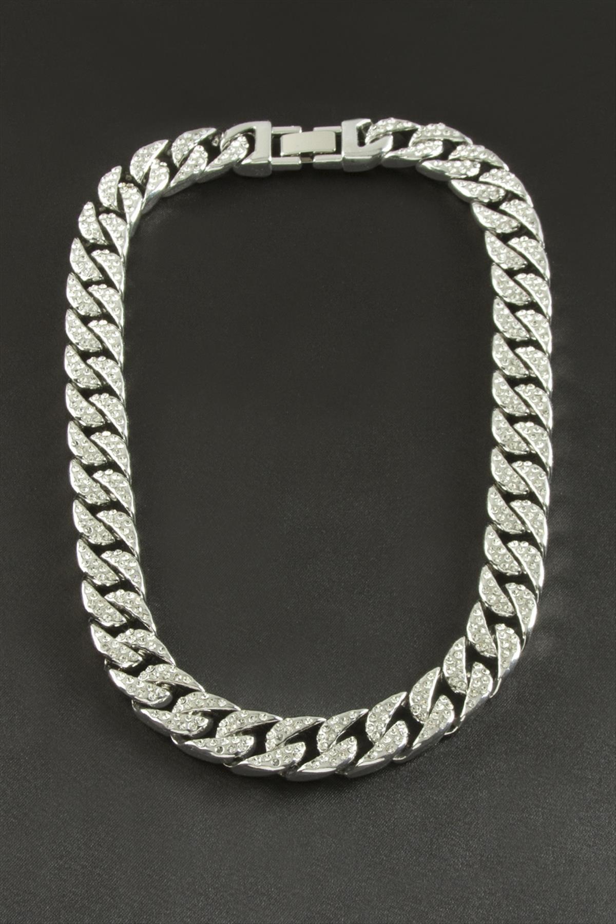 Chain Düz Zirkon Taşlı Lüks Çelik Kolye