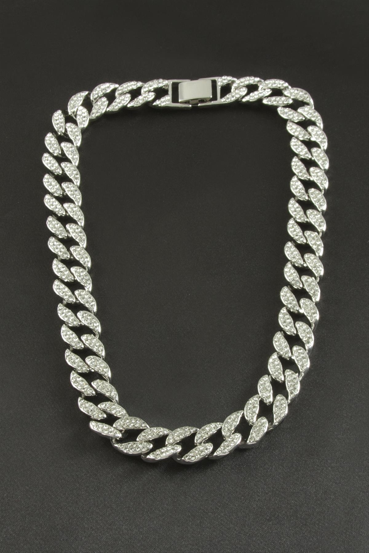 Chain Oval Zirkon Taşlı Lüks Çelik Kolye