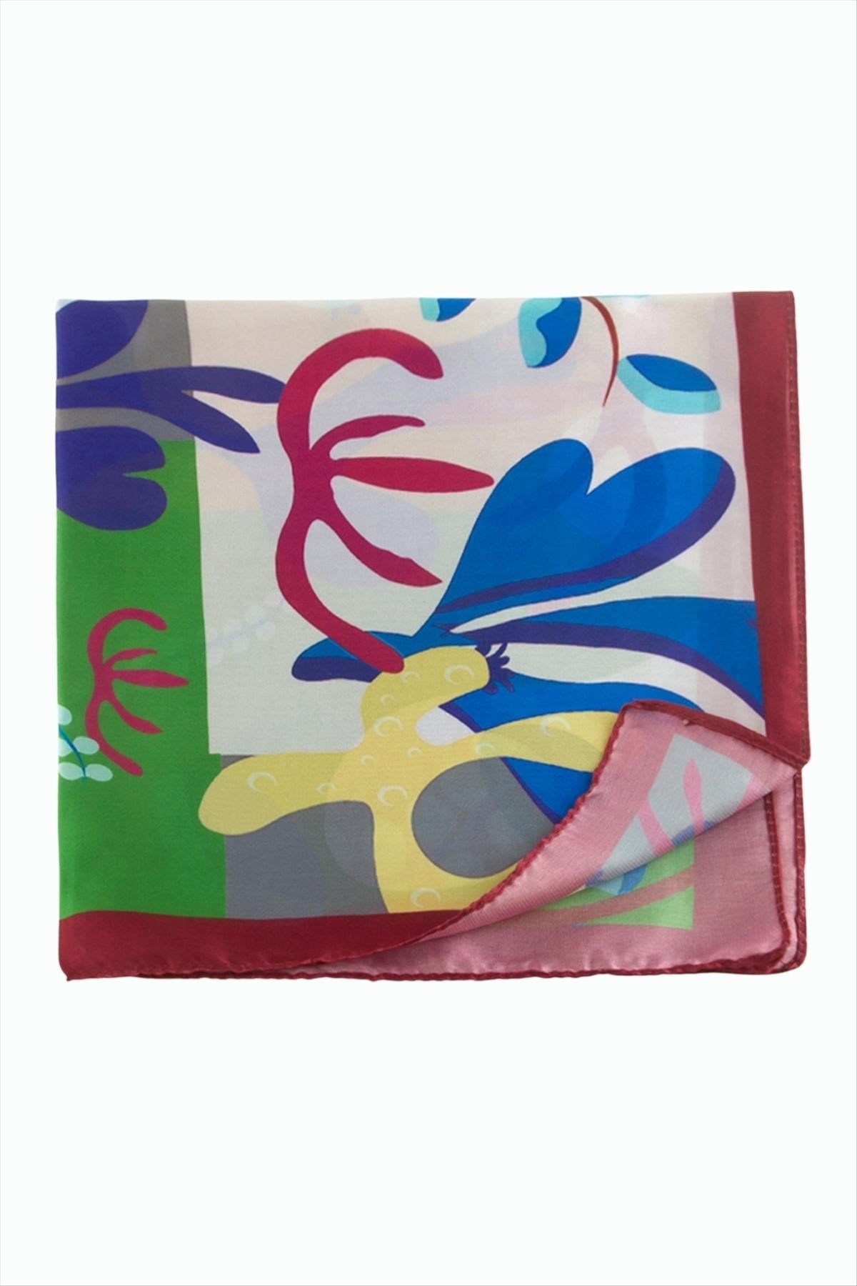 Çiçek Desenli Zr Şifon Fular 50*50 cm