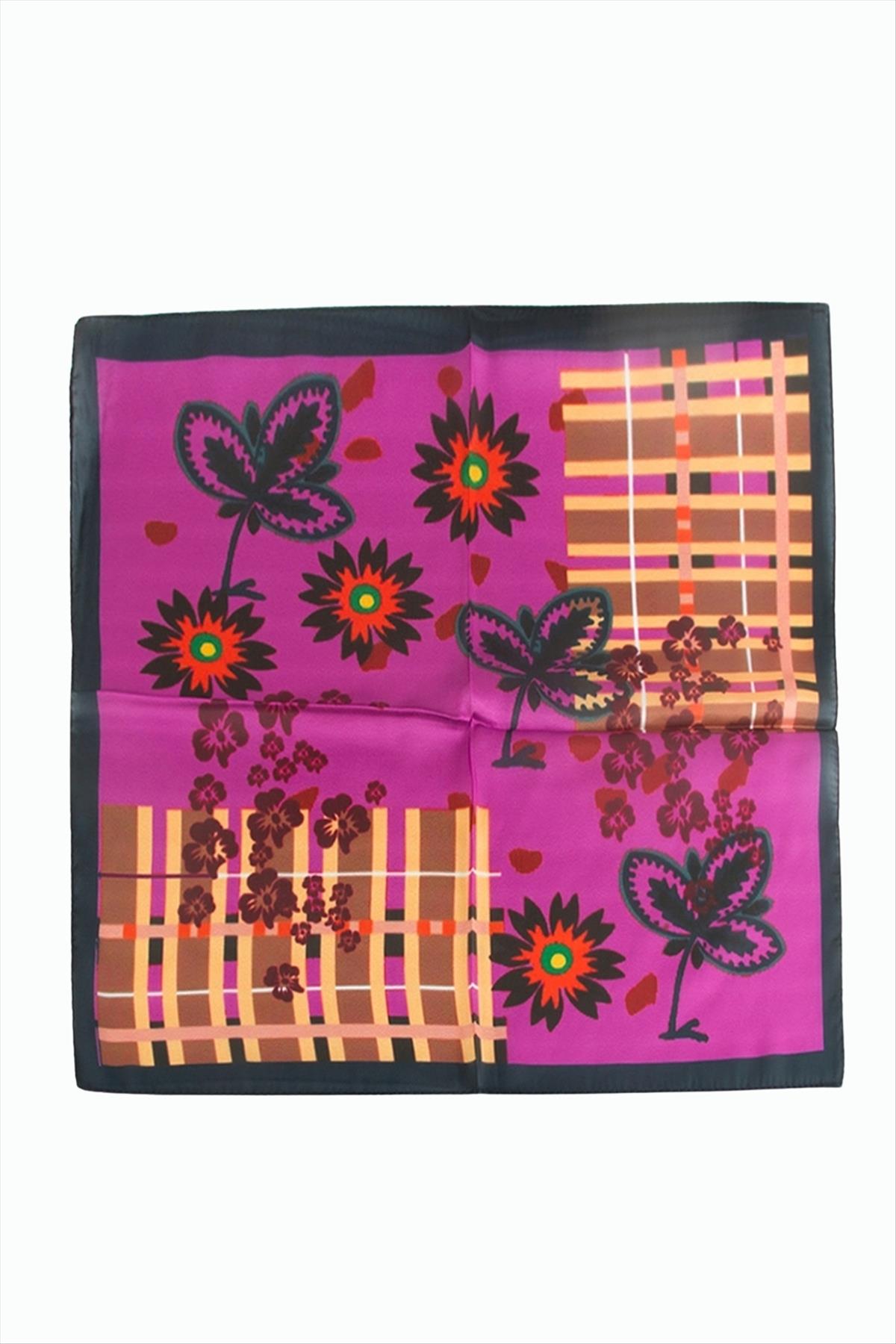 Çiçek Desenli Zr Şifon Fular 50*50 cm