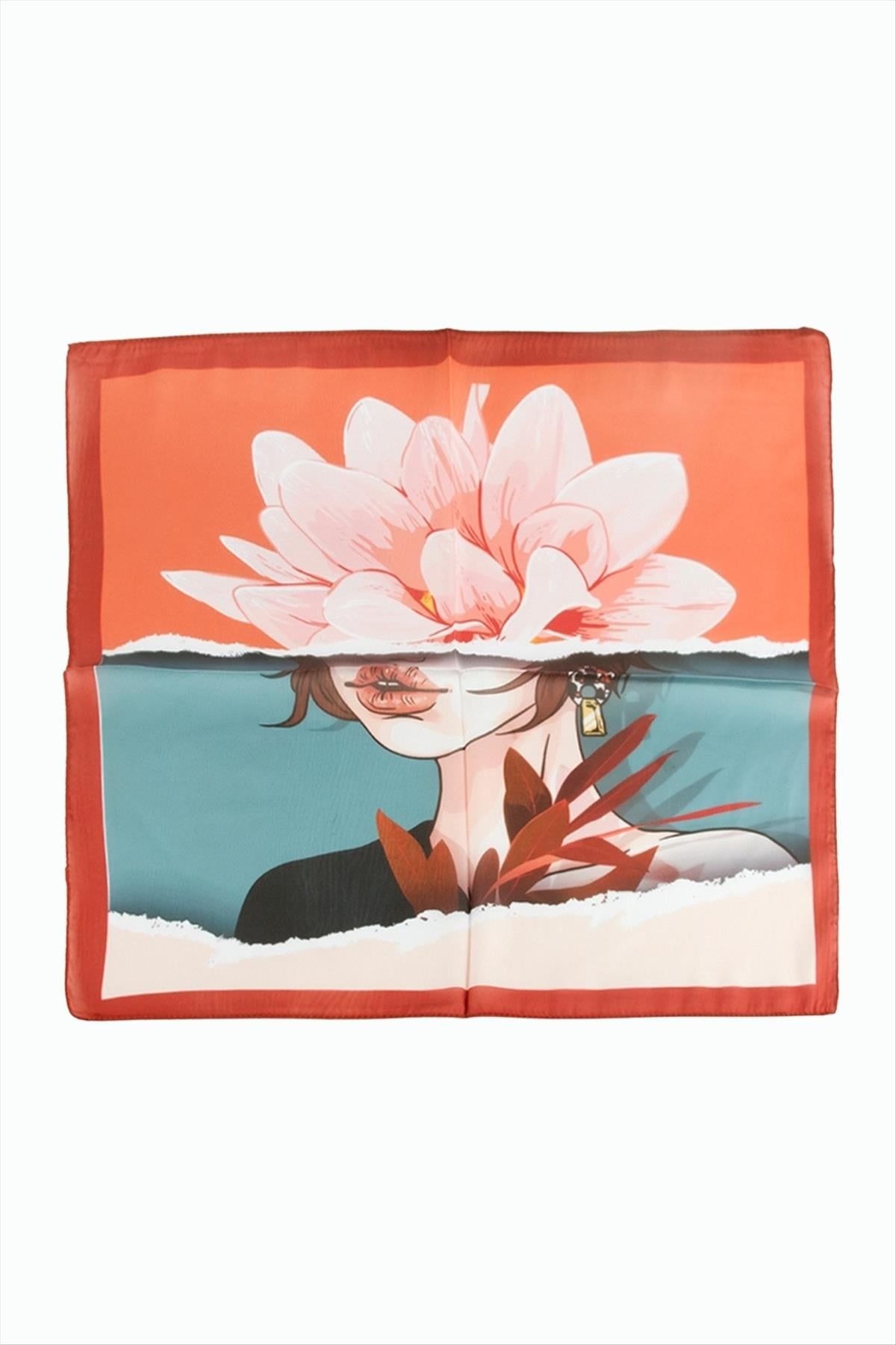 Çiçek Desenli Zr Şifon Fular 50*50 cm