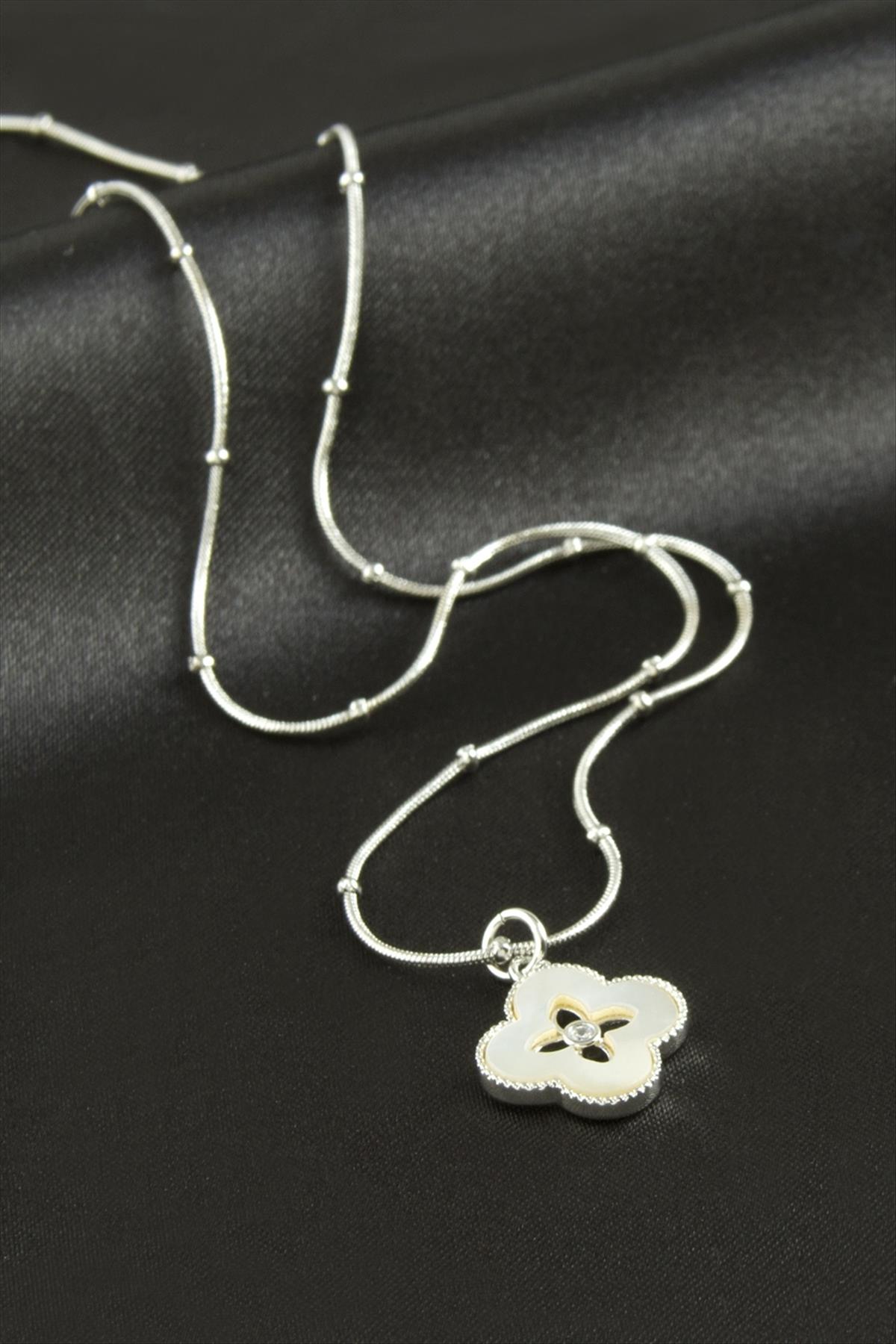 Çiçek Sedef Lüks Çelik Kolye