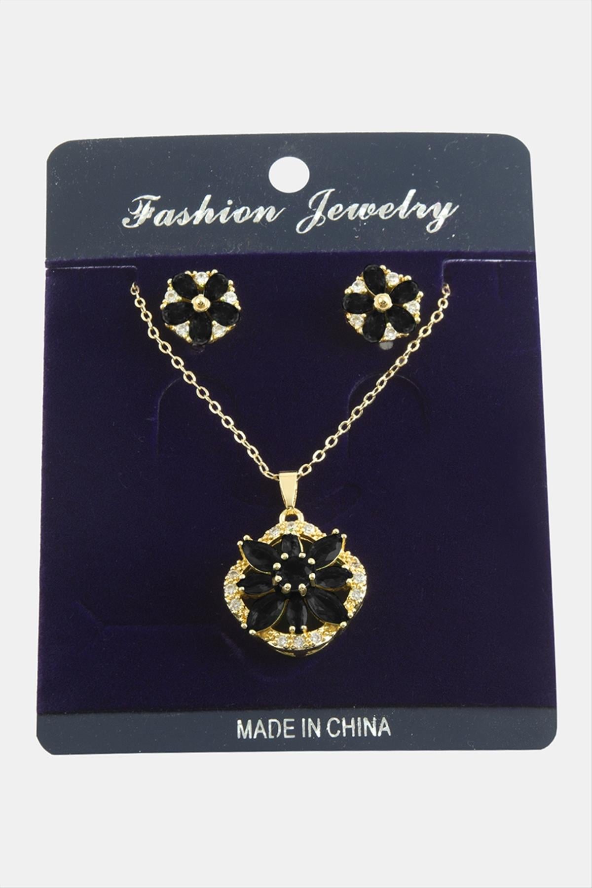 Çiçek Zirkon Taşlı Set Kolye