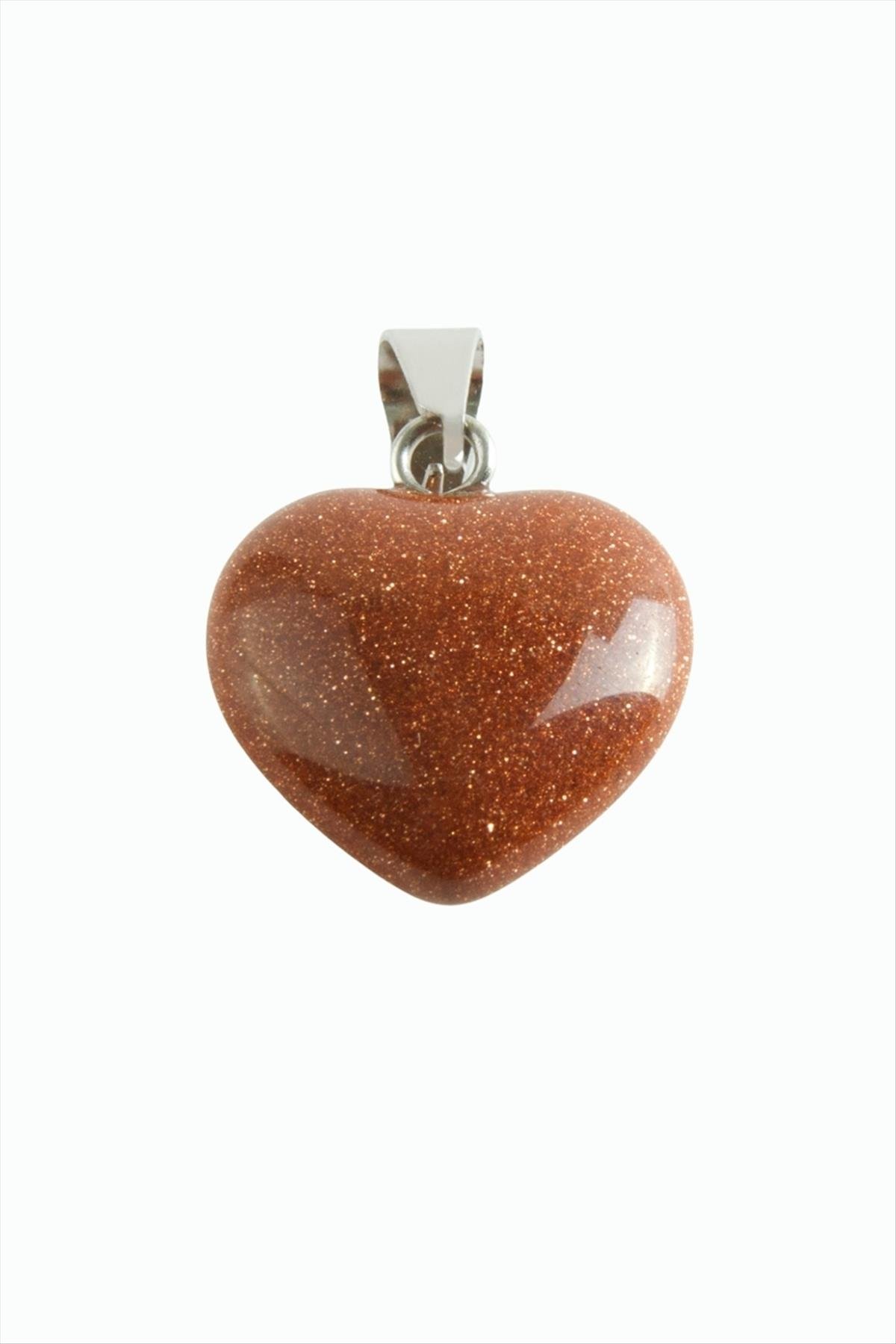 Kahve Yıldız Kalpli Doğaltaş Kolye Ucu Küçük 1,5 cm