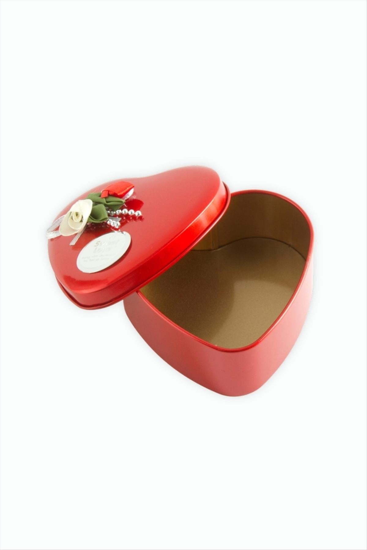 Kalp Boş Kırmızı Metal Kutu 9 cm