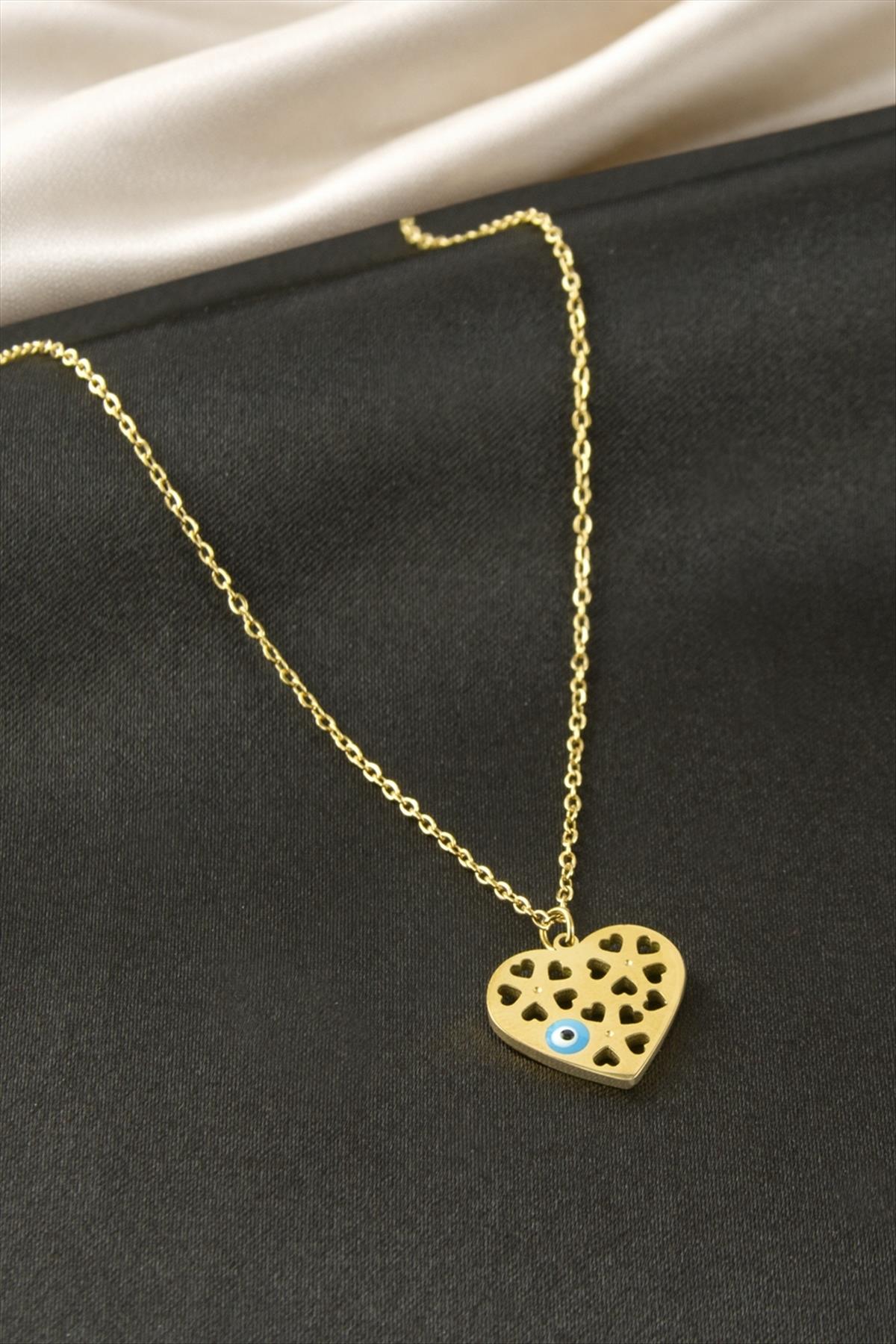 Kalp Nazar Çelik Kolye