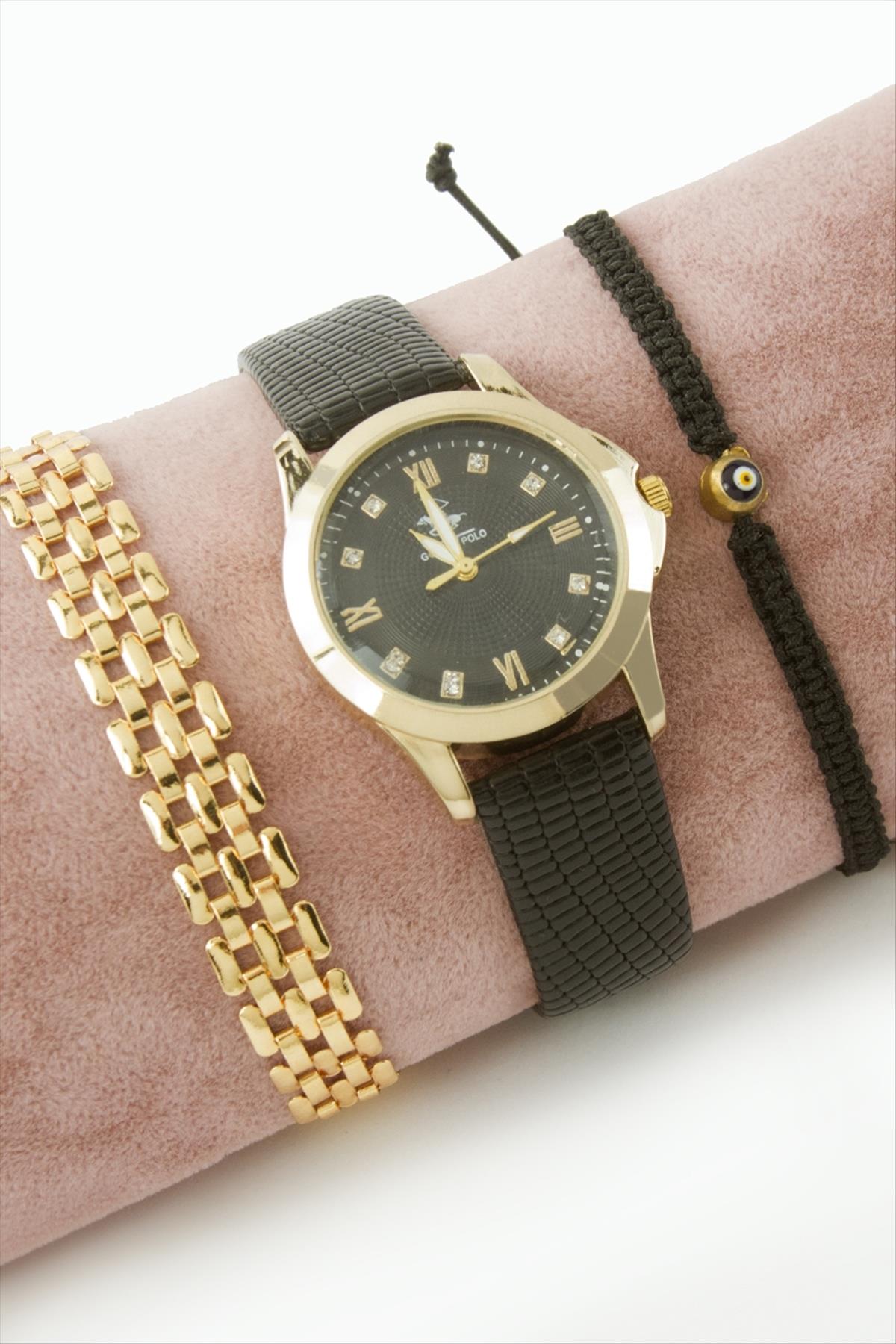 Kayışlı Bayan Kol Saati ve Bileklik Kombini