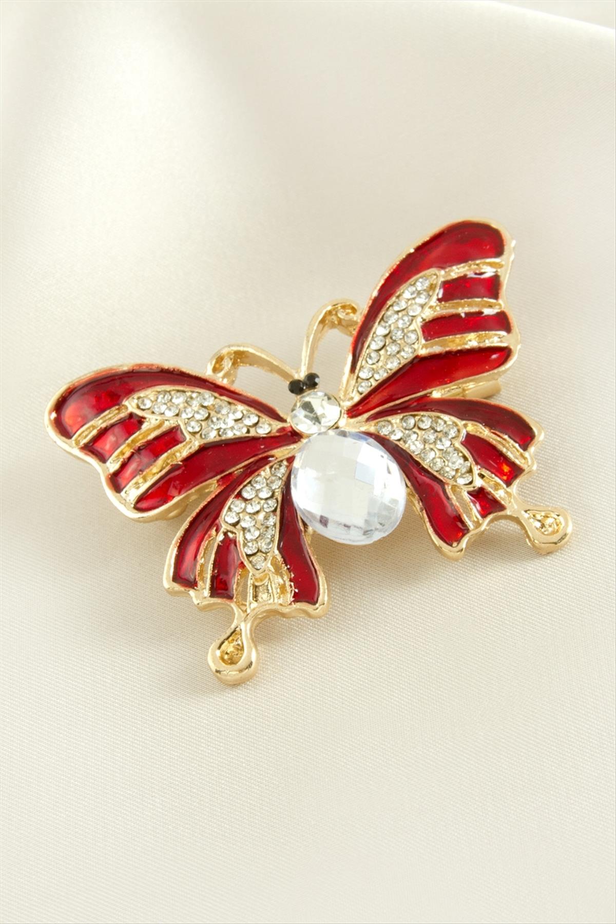 Kelebek Mineli Taşlı Broş